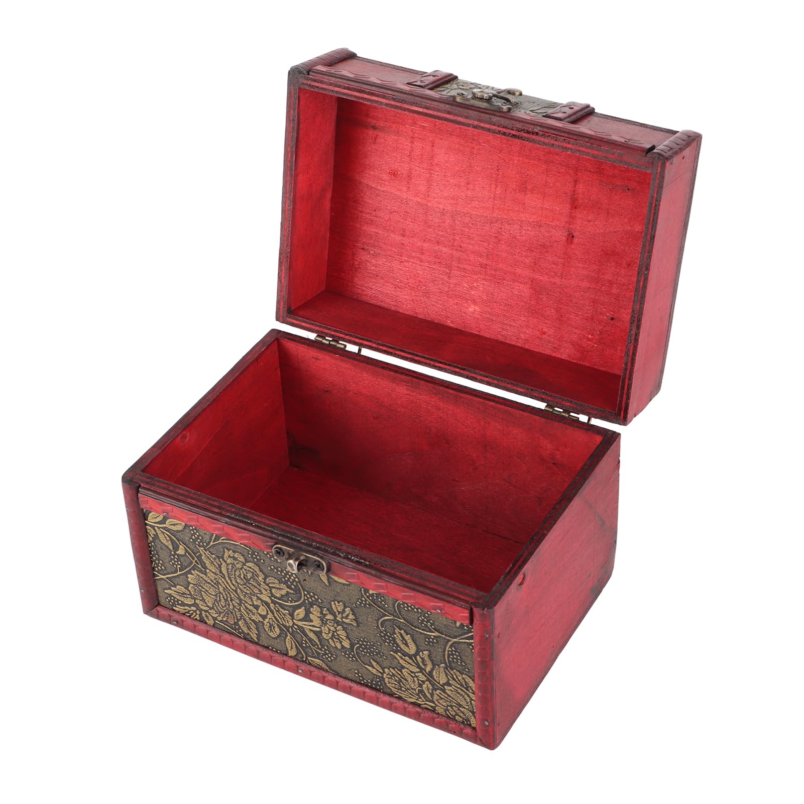 Organizer na biżuterię w stylu europejskim – przenośna drewniana witryna z zawiasami w stylu vintage, kompaktowe przechowywanie pierścionków i kolczyków (14 x 8,9 x 8,9 cm)