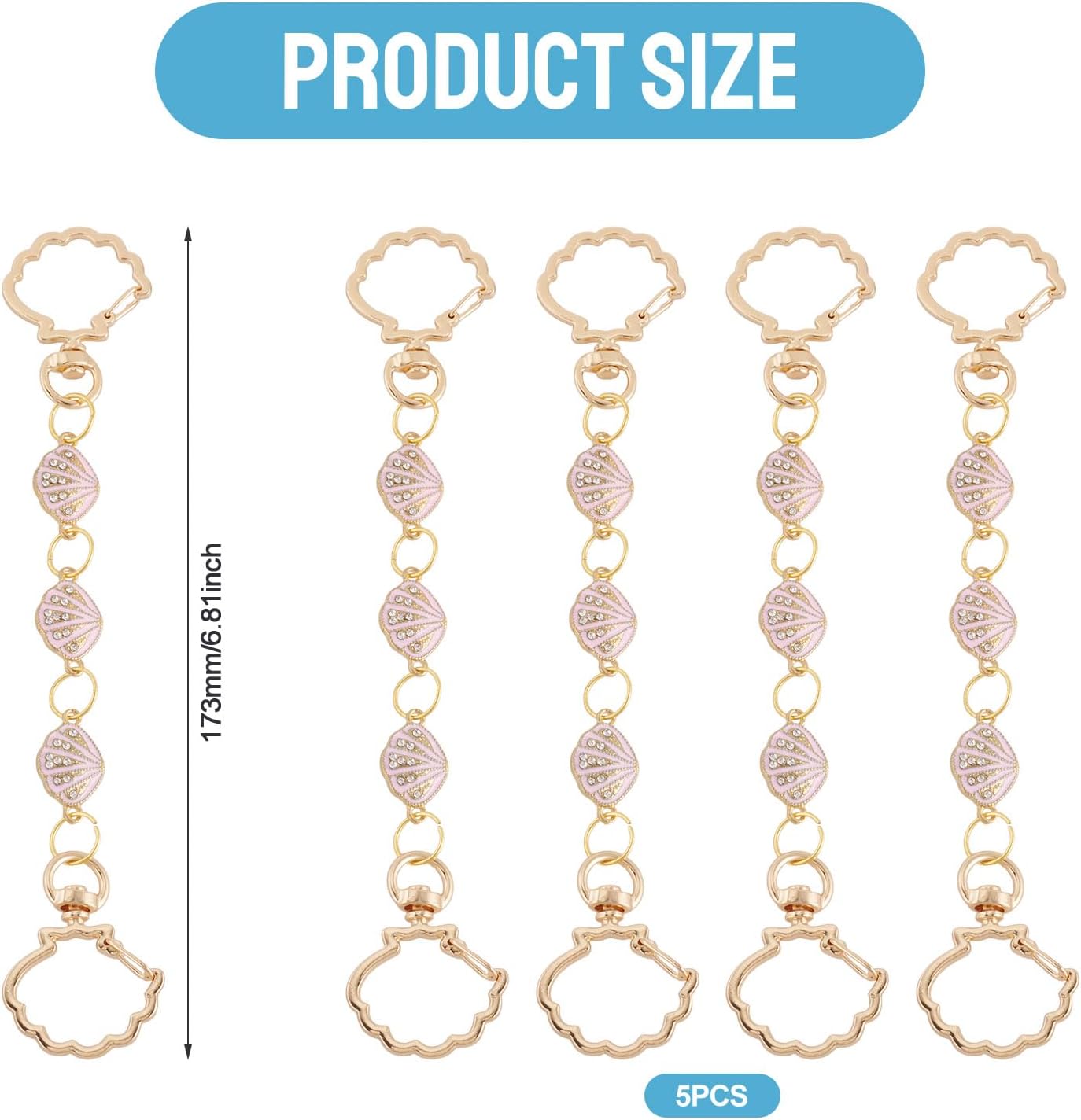 Cheriswelry 5pcs Pink Shell Bag Extender Chains for Crossbag Purse Strap Extender for Handbags Bag Extender Chain for Shoulder Bags Golden Chains Bags Replacement Accessories 173mm image 3