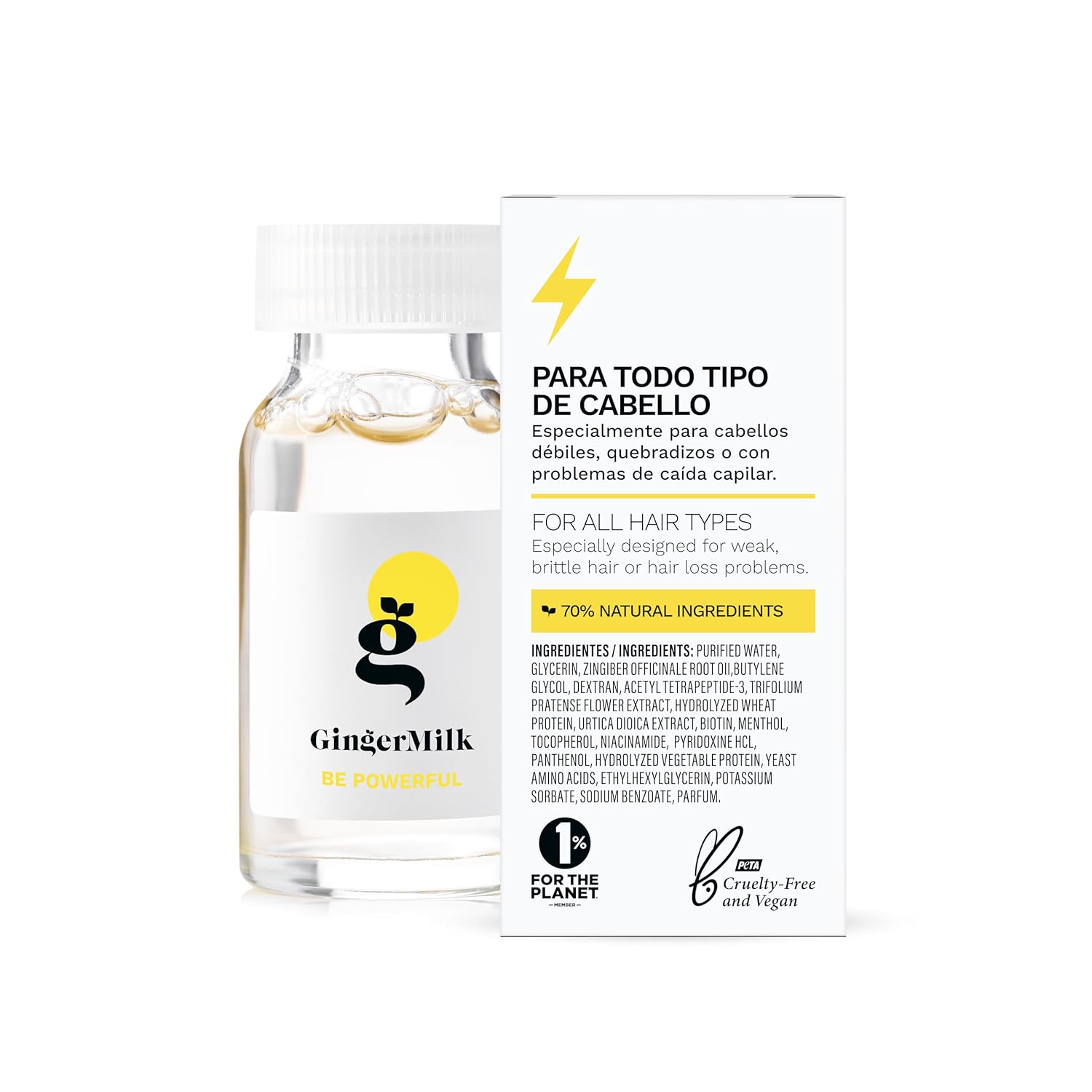 Ginger Milk Ampoule for Hair Loss Control with Biotin | Revitalizing Hair Treatment | BE POWERFUL (Pack 6 x 0.5 fl oz)