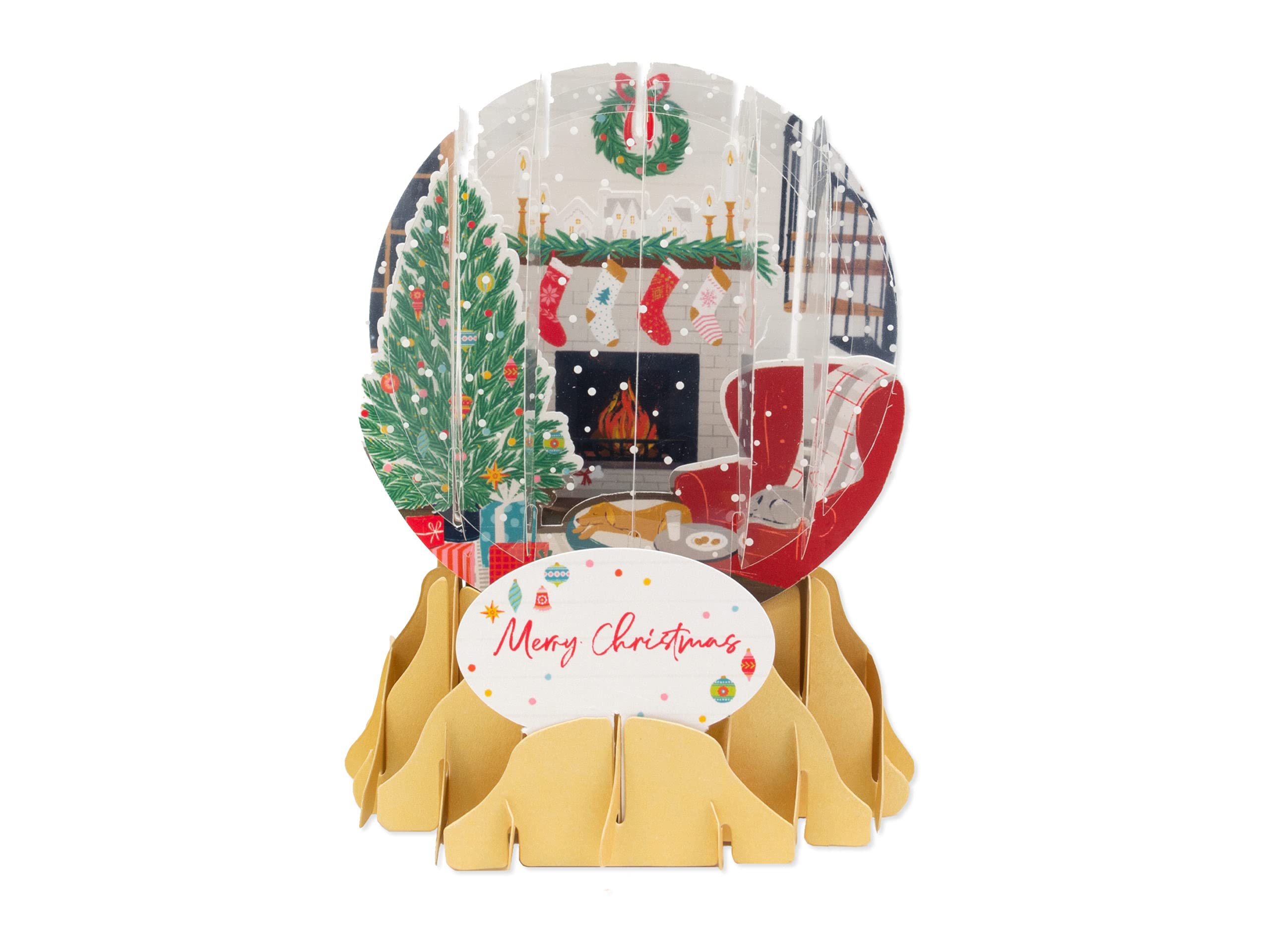 Up with Paper SGM043 Stocking and Mantel Pop-Up Snow Globe Greeting Card, 6.75-inch Length