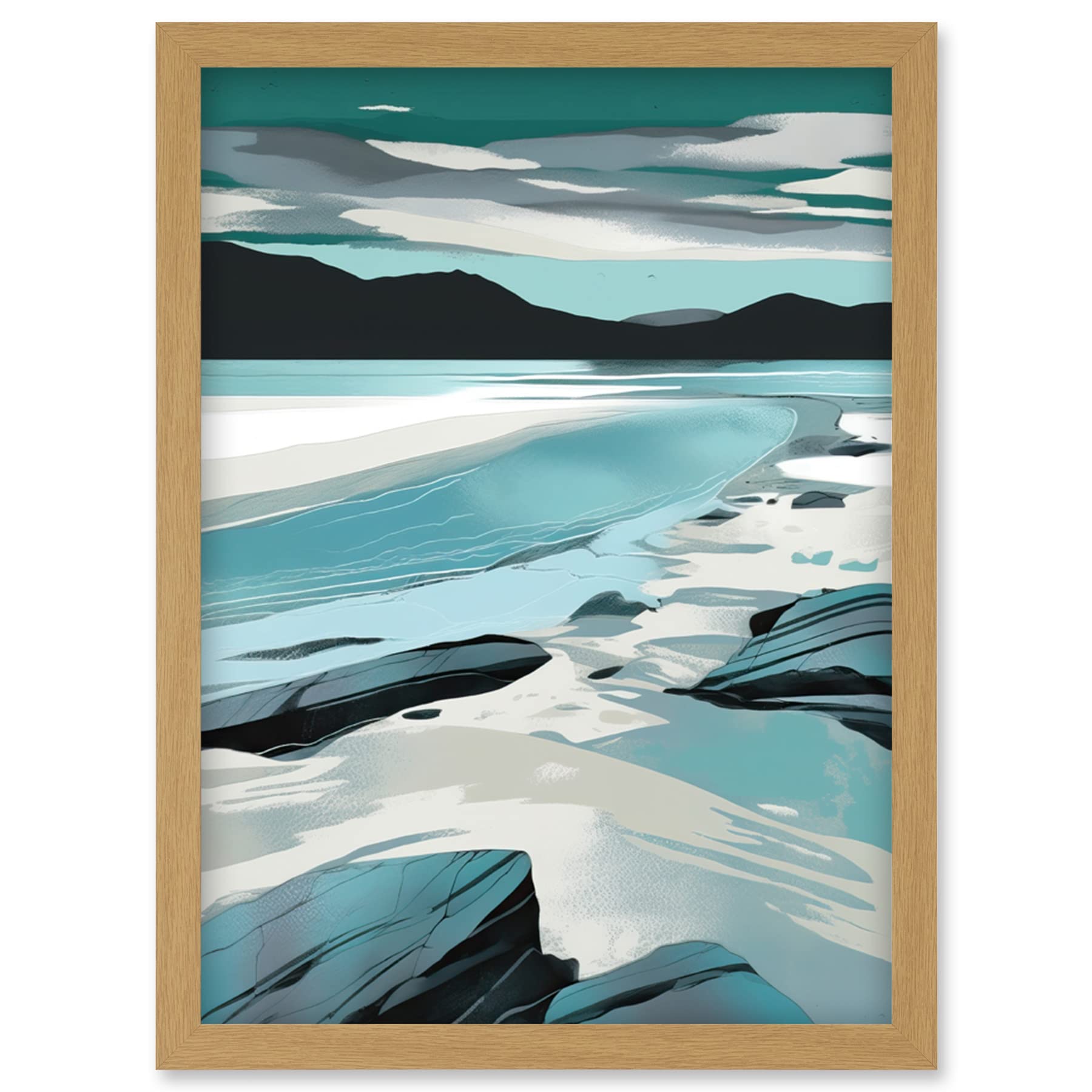 Artery8 Luskentyre Beach Isle of Harris Coastal Landscape Artwork Framed Wall Art Print A4