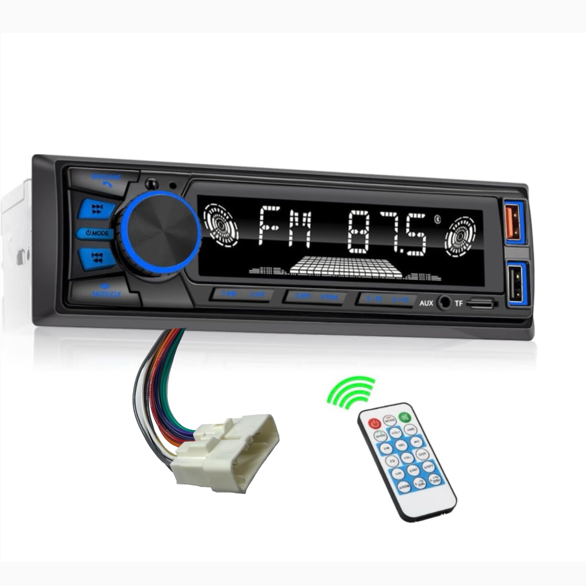 NX RX DK CK Series Bluetooth Single DIN Kioti Tractor Stereo Radio with Handsfree and App Control FM/ MP3/SD/AUX/Dual USB/EQ/Quick Charge Multi Color Backlight