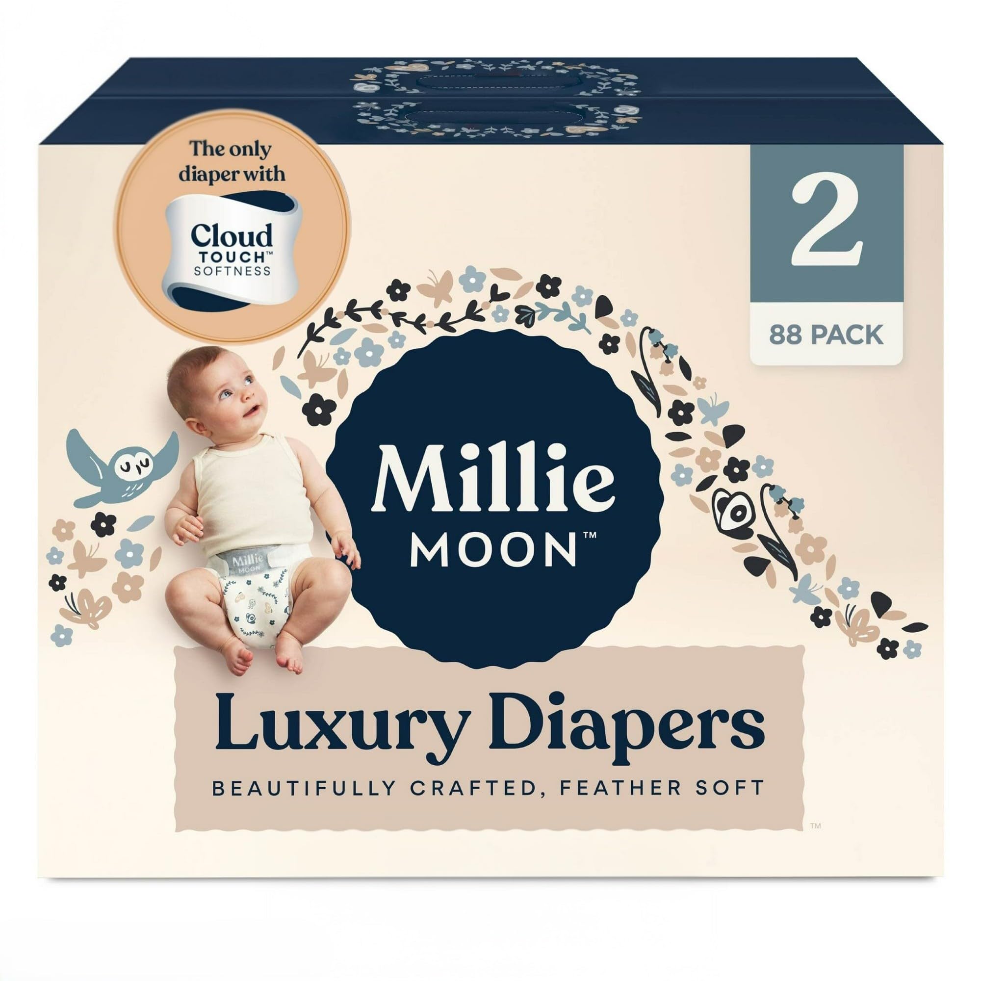 Luxury Diapers – Ultra Soft CloudTouch Disposable Diapers with 12 Hour Absorbency & Wetness Indicator (2-88ct)
