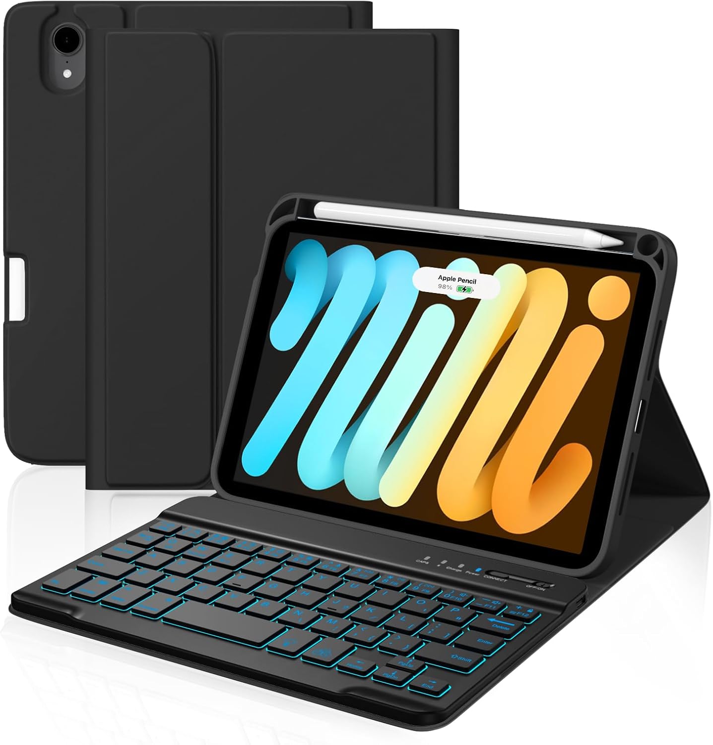 Cousper for iPad mini 7 Keyboard Case A17 Pro 2024/iPad Mini 6 Generation Case with Keyboard 2021 8.3 Inch, Pencil Holder, 7 Color Backlit Detachable Keyboard Cover for iPad mini 7th/6th Gen,Black