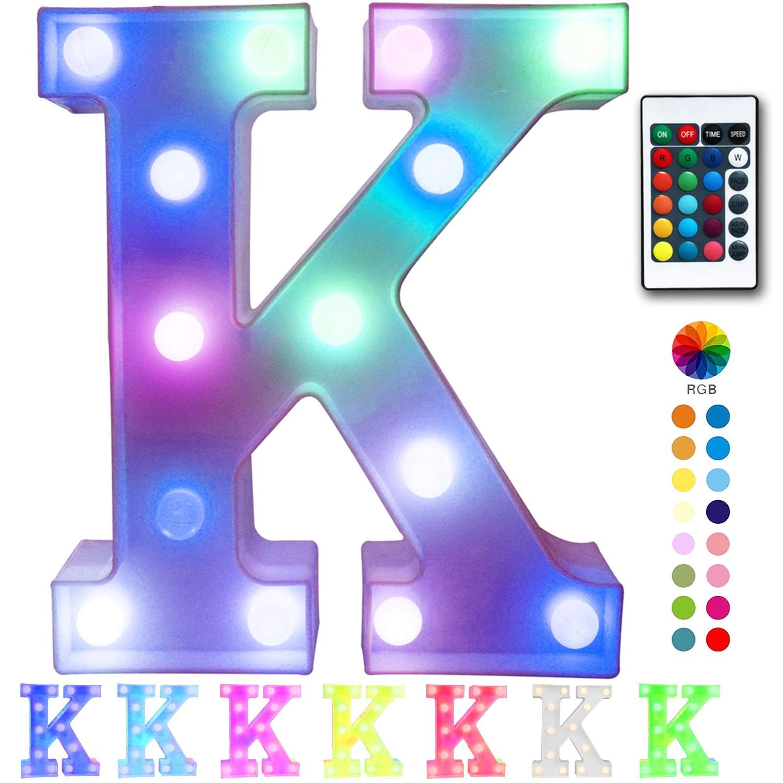 Pooqla Colorful LED Marquee Letter Lights with Remote – Light Up Signs Party Bar Letters Decorations for The Home - Multicolor K