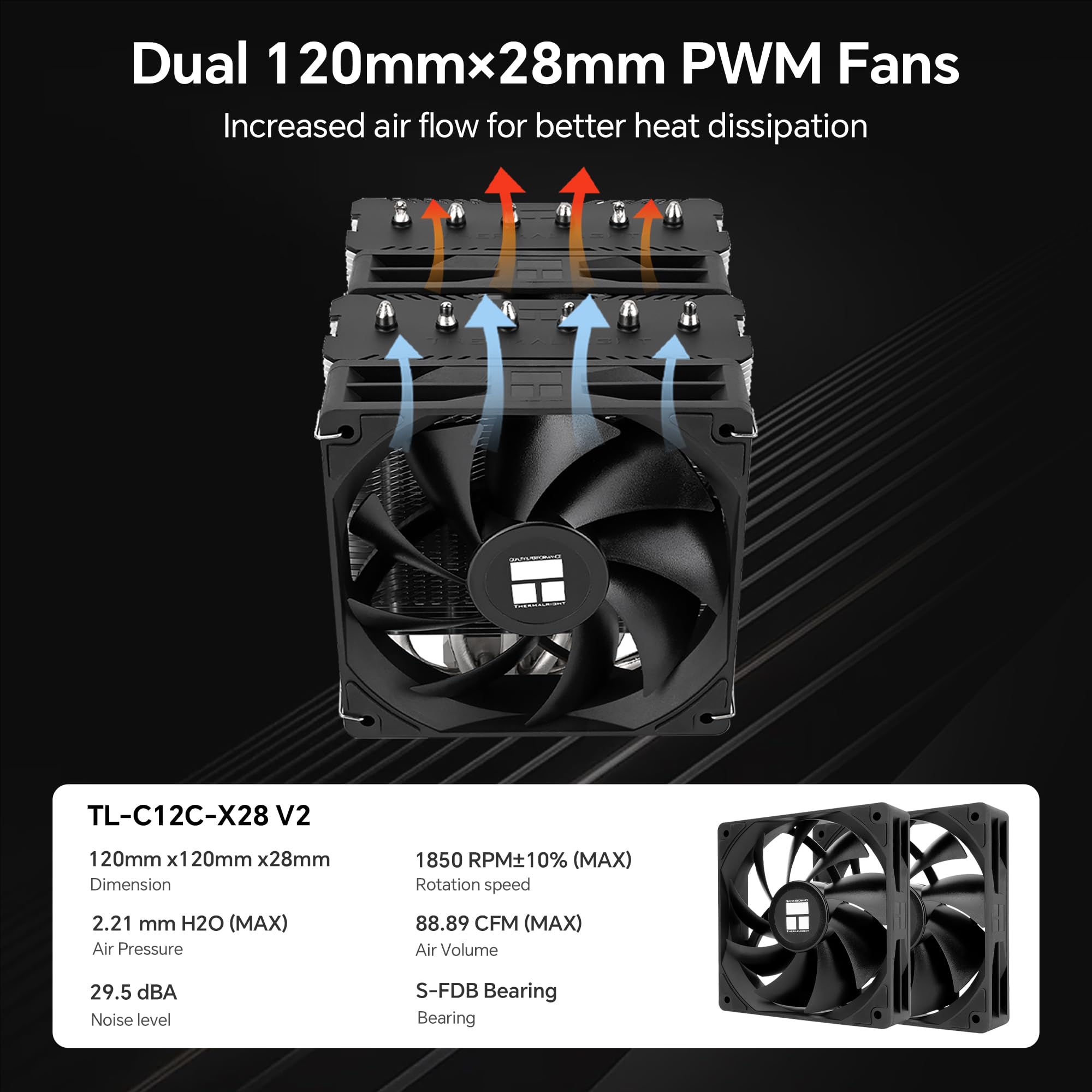 THERMALRIGHT Peerless Assassin 120 SE V2 CPU Kühler, TL-C12C 120mm Lüfter, 1850U/min, 6 Heatpipes, für AMD AM4/AM5 & Intel LGA 1700/1851 | 6 Heatpipes, Dual 120 mm PWM-Lüfter, für AMD AM4/AM5 und Intel LGA1851/1700