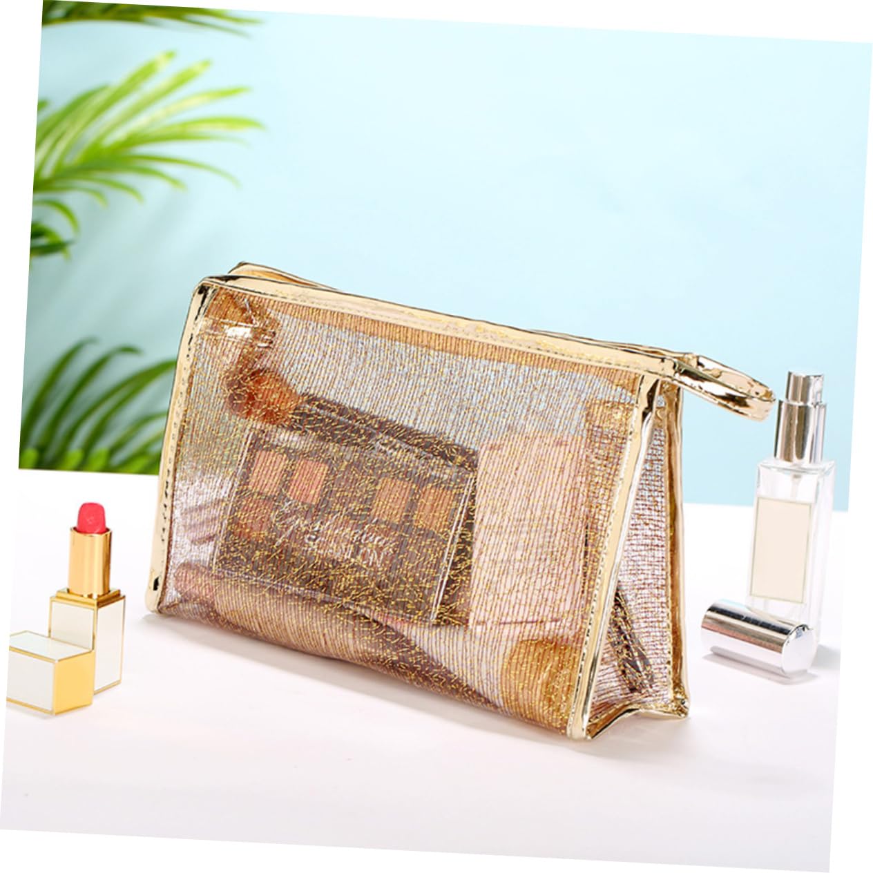 Gatuida 3 pezzi Borsa Makeup Trasparente Organizer Multifunzionale con Cerniera per Cosmetici e Toiletries Set Viaggio Tpu Jelly Bianco Oro