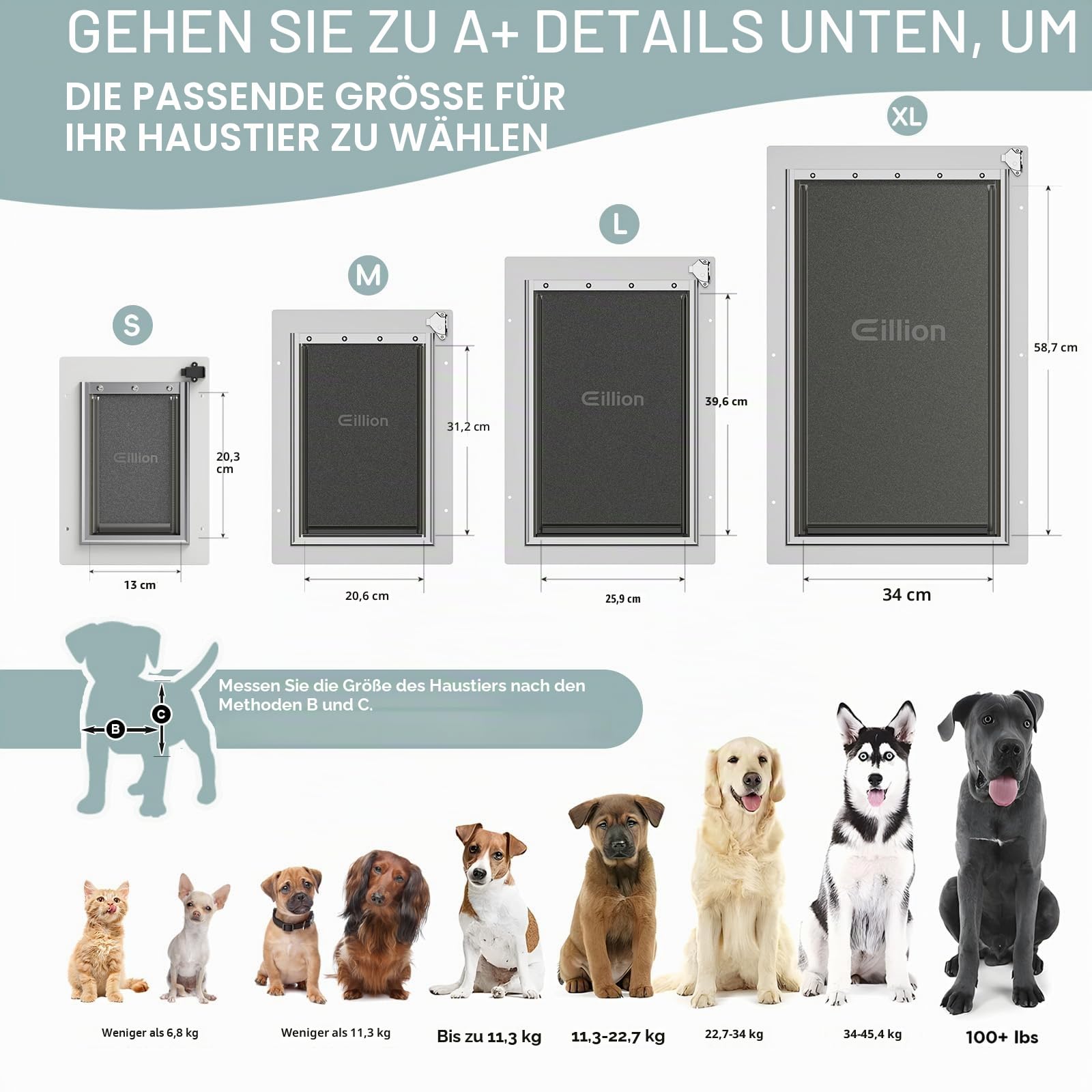 Hundewand Katzentür für Außenwand, 3 Klappen, Ganzmetallrahmen und Teleskop-Tunnel, Tiere bis 6,8 kg (klein)