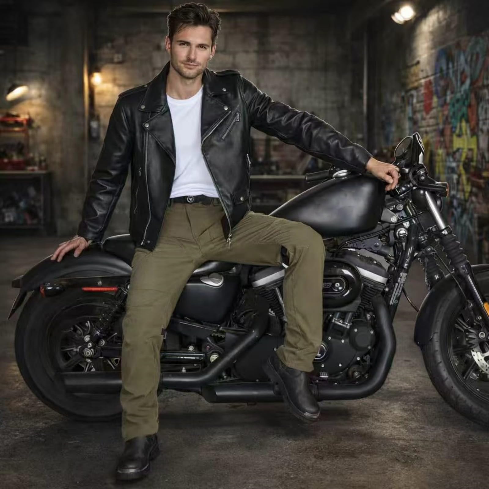 Pantalón Moto Hombre Homologado con Protecciones CE Honeycomb – Ajustables y Fijables, 97% Algodón Elástico, Urbano 4 Estaciones, Ligeramente Impermeable y Reflectante