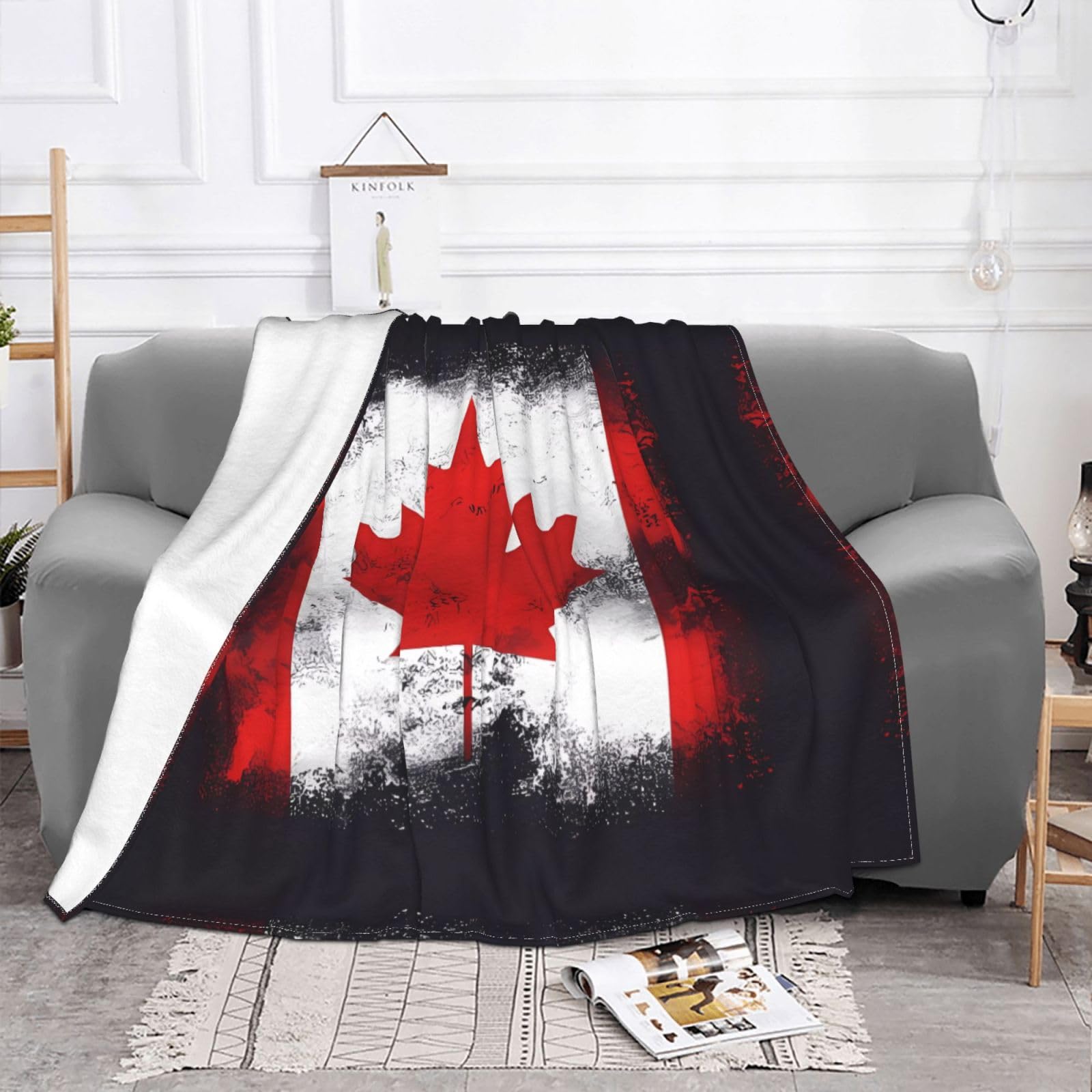 Manta de viaje portátil de 80 x 60 pulgadas, suave, resistente a las arrugas, plegable, exquisito estampado de la bandera canadiense