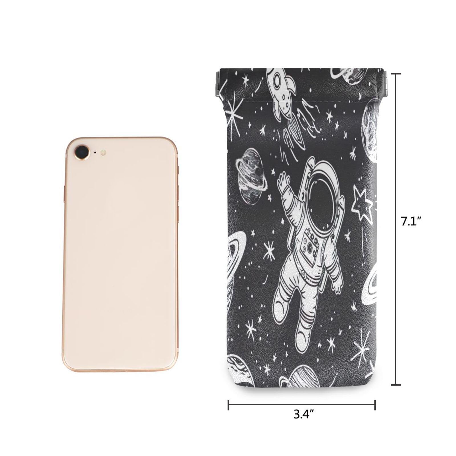 FLildon Cute Spaceman Planets Eyeglasses Pouch Squeeze Top Sunglasses Case Soft PU Leather Eyeglass Bag for Men Women