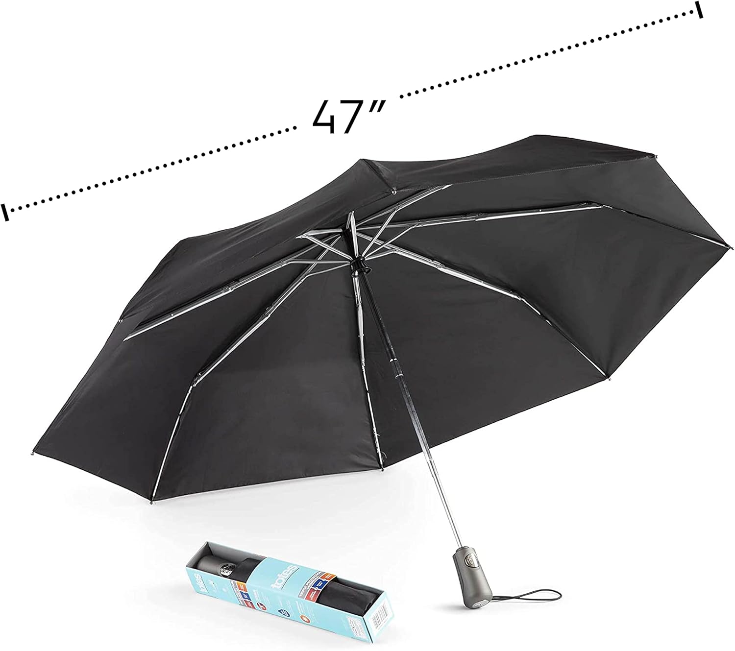 totes Portable Umbrella for Travel – Compact for Car, Backpack and Purse – Windproof, Strong, UV Sun Protection, Water-Repellant, Foldable On-the-Go Umbrella with One Touch Open/Close - Image 5