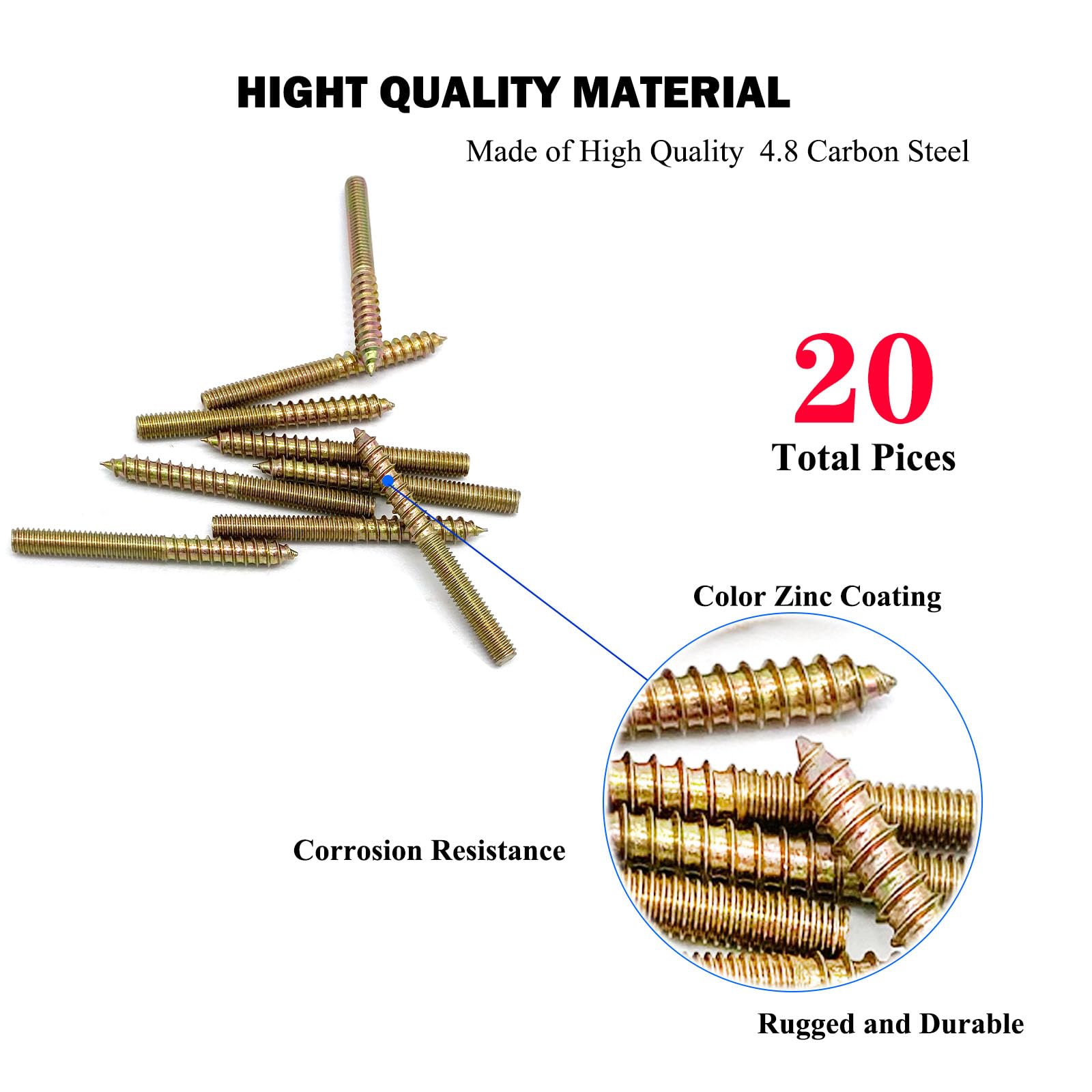 M4 Hanger Bolts - 20 Pack for Furniture -3 M4 Hanger Bolts - 20 Pack for Furniture -3