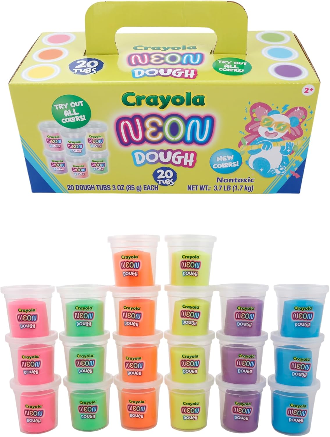Crayola 20pk Neon Dough 20pk x 3oz – Easter Gifts, Party Favors, Fidget Toys, Sparkling Colors for Creative Play, Safe Non-Toxic Crafting, Great Classroom Fun or Non-Candy Alternative