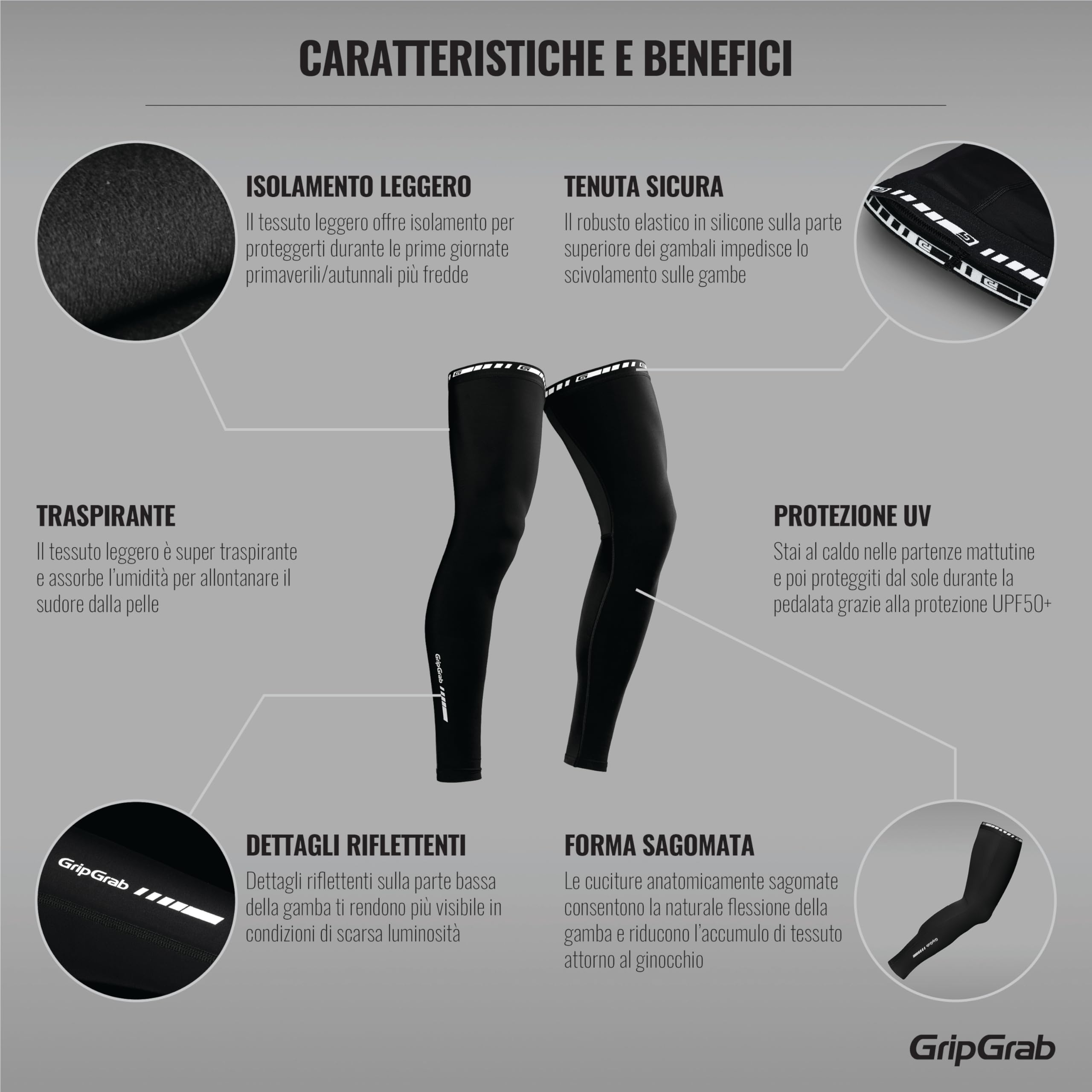 GripGrab Gambali Ciclismo Light Primavera-Autunno Scaldamuscoli Bici Leggeri Antiscivolo Primavera Abbigliamento per Ciclismo MTB