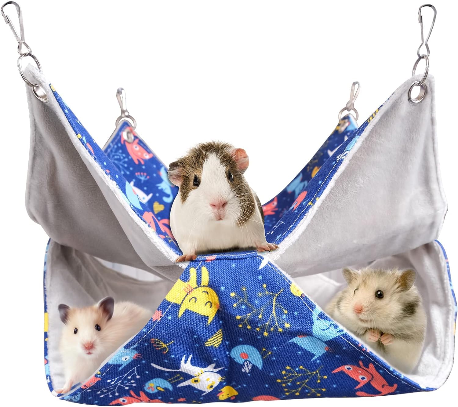 MINISOISO Hamaca para animales pequeños, hamacas de cama para hurones literas de doble accesorios de jaula, cama de animal pequeño colgante caliente para chinchillas, hurones, hámster y animales