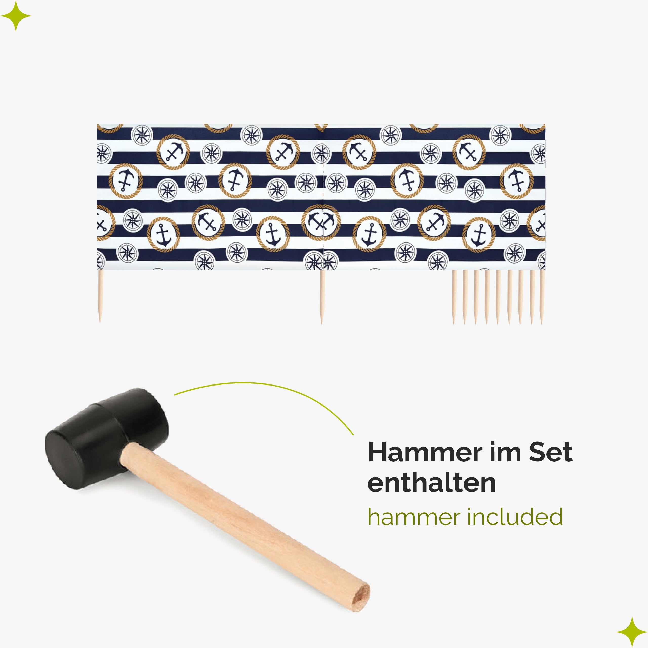 Garronda Strand Windschutz Sichtschutz 15m lang Plus Gummihammer GAEX001