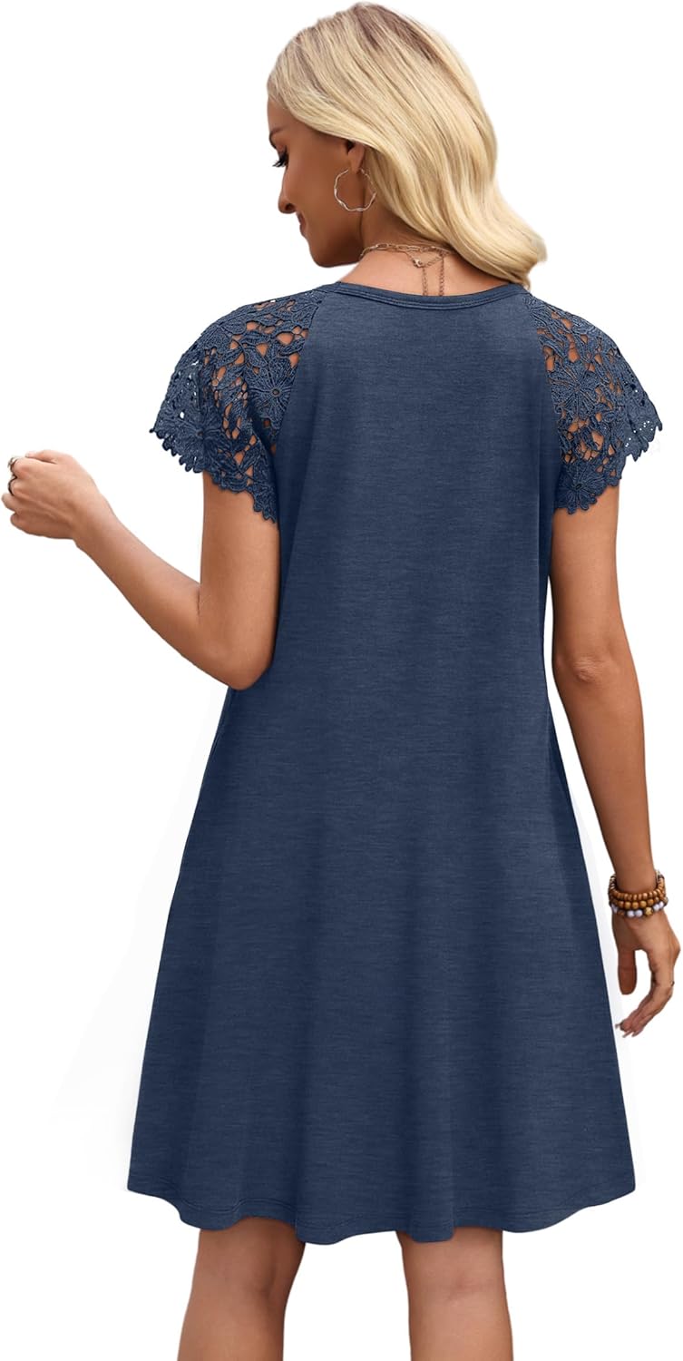 WIHOLL Dresses for Women 2026 Summer Casual Wedding Guest Dress Lace Short Sleeve Sundresses Fashion Beach Vacation Clothes - Image 5