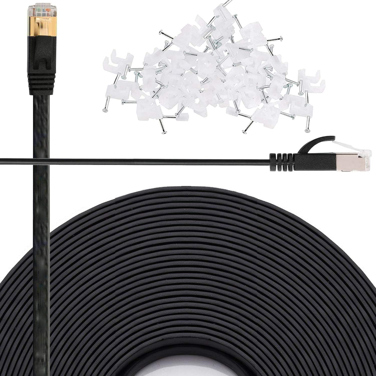 Cat 6 Ethernet Cable 50 FT Flat Internet Network Cables with Cable Clips Cat6 Ethernet Patch Cable with Snagless Rj45 Connectors Black Computer LAN Cable（50FT）…