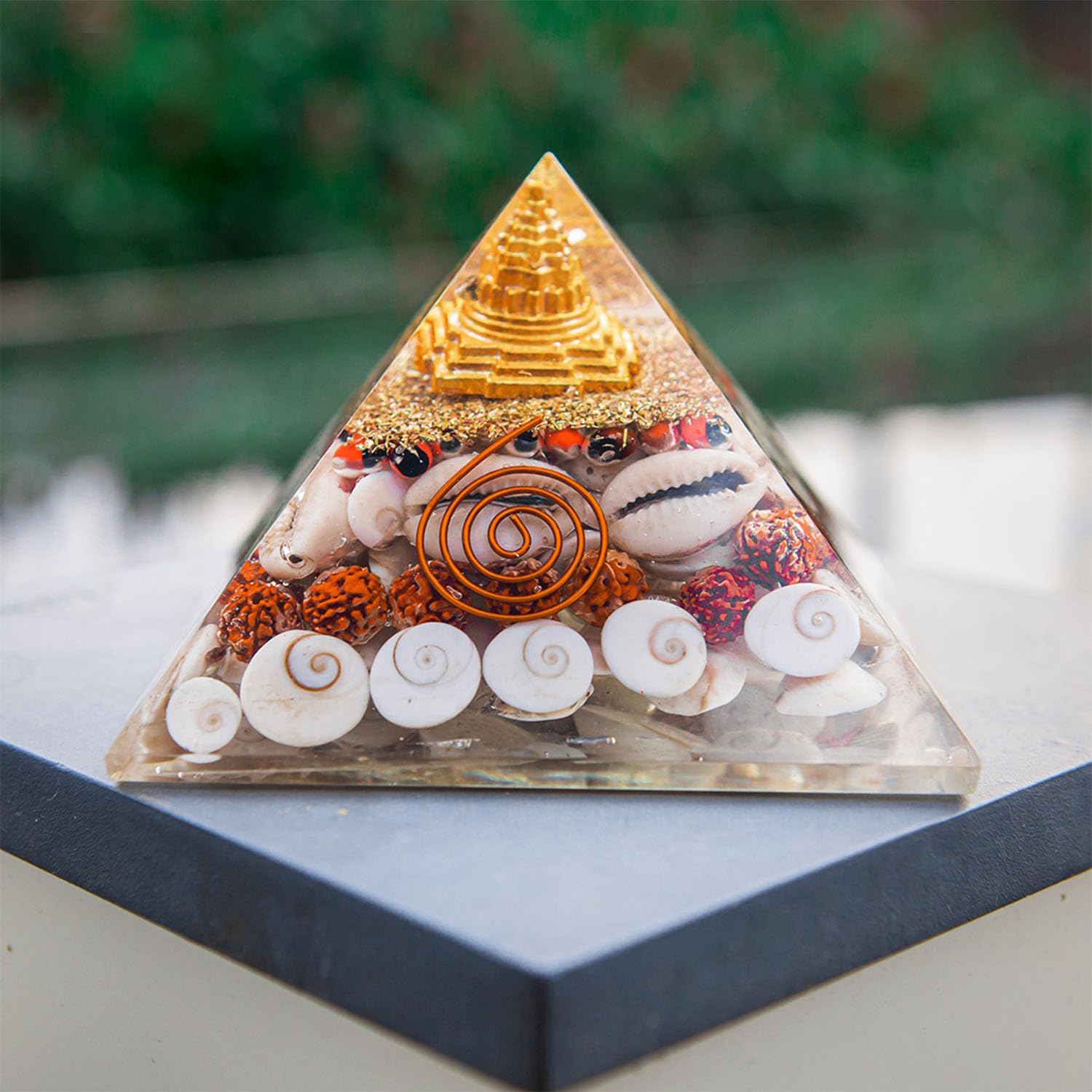 Pooja Ghar Pyramid Orgone Laxmi Sree Yantra Pyramid for Money, Wealth and Good Luck - 3 Inches H * 3.5 Inches