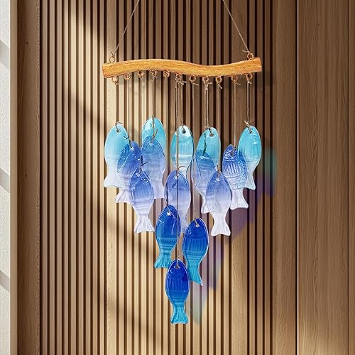 Miniatura 5 de Campanillas de viento de cristal azul para el hogar, fiesta en la playa, decoración de festivales, jardín de cristal, patio, porche,