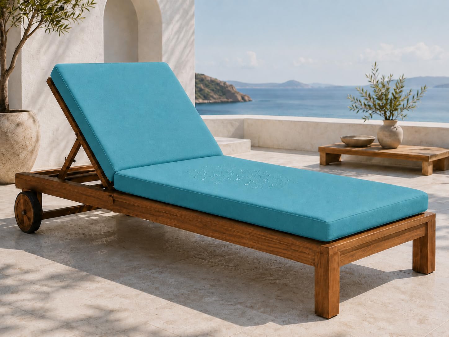 INSAFIANS Waterproof Sun Lounger Cushion – Outdoor Garden Recliner Pad Removable Zipper Cover Sunbed Cushion (TEAL) — image 1