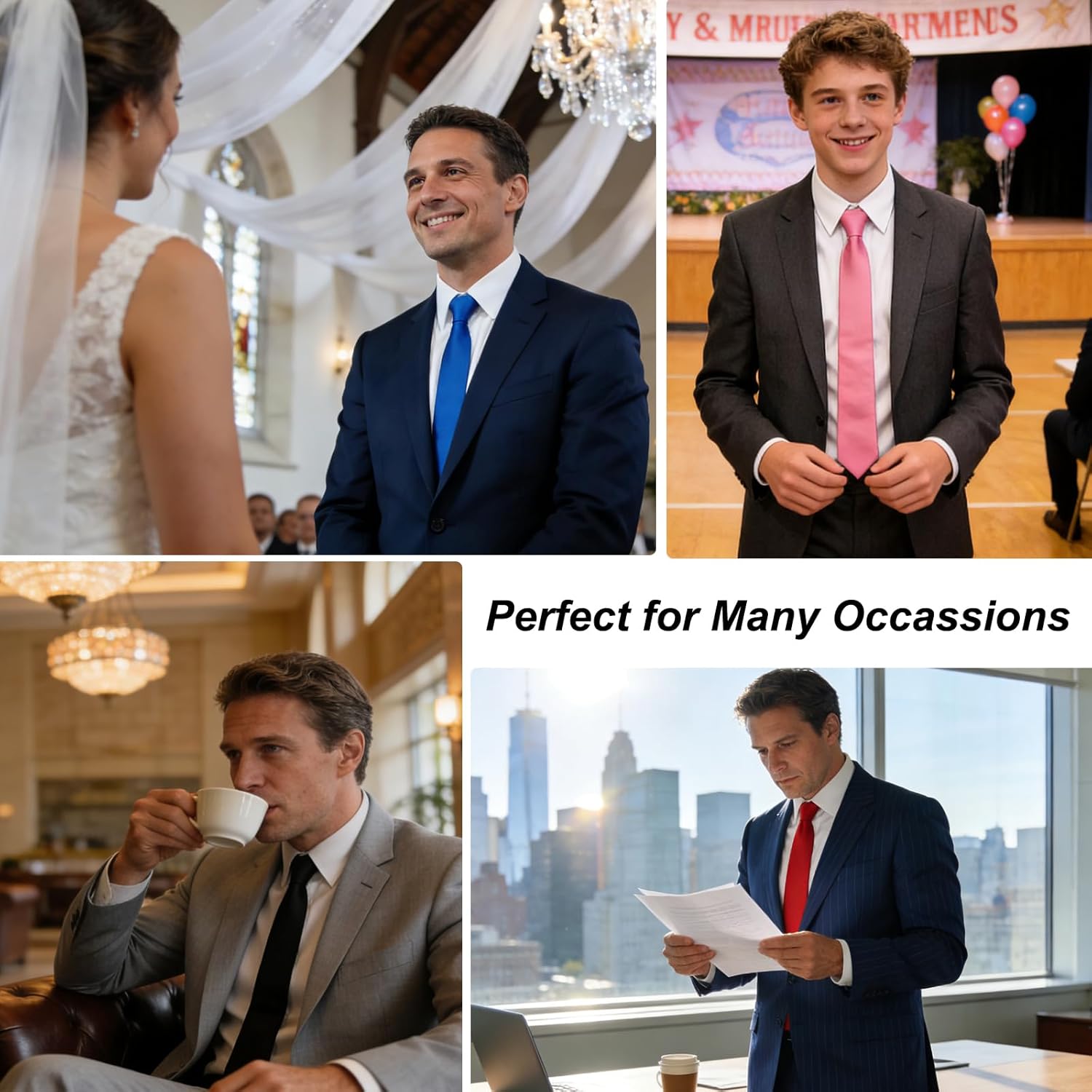 2 Pieces Pre-tied Ties for Men Zipper Neckties Set for Business Wedding Parties Dating, 18” Zip Up Tie - Image 5