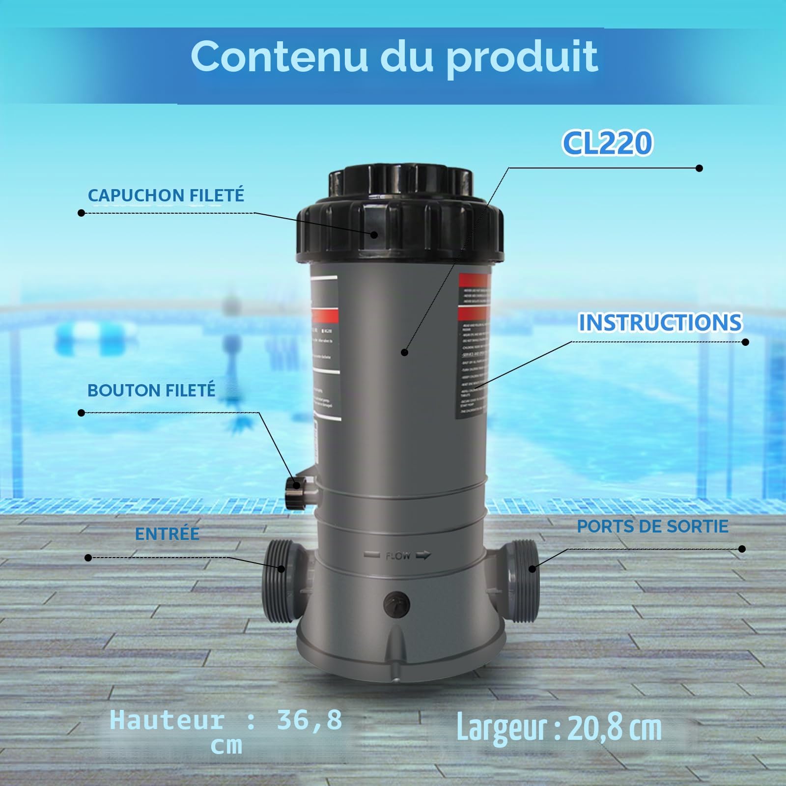Chlorineur automatique hors ligne pour piscine MAYGO CL220 de remplacement Hayward CL220, Chlorineur automatique hors ligne pour piscine pour piscine hors sol et intérieure (4,1 kg)