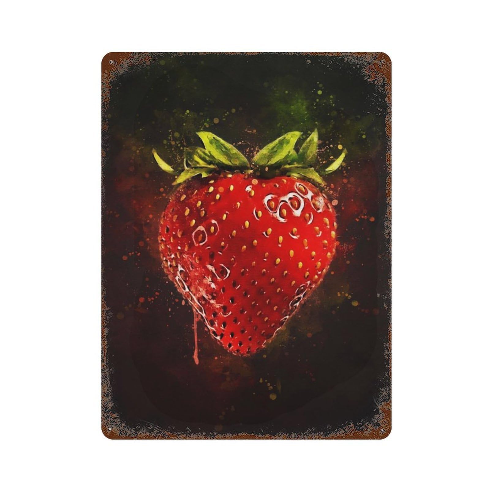 Distressed Metal Wall Sign Strawberry Fruit 15.7"x11.8", Retro Wall Decor for Basement, Hobby Room And Garage Decor