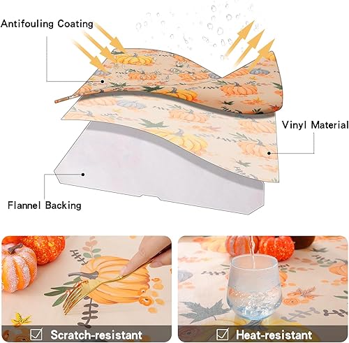Miniatura 5 de smiry Mantel rectangular de pícnic, fundas elásticas impermeables para mesas de 6 pies, manteles de vinilo con parte trasera de franela lavable para