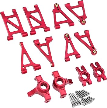 MJX Hyper Go 14303 14302 14301 Metal Steering Cup/Shock Tower Brackets/Front Rear Upper Low Swing Arm for 1/14 RC Upgrade Parts Red
