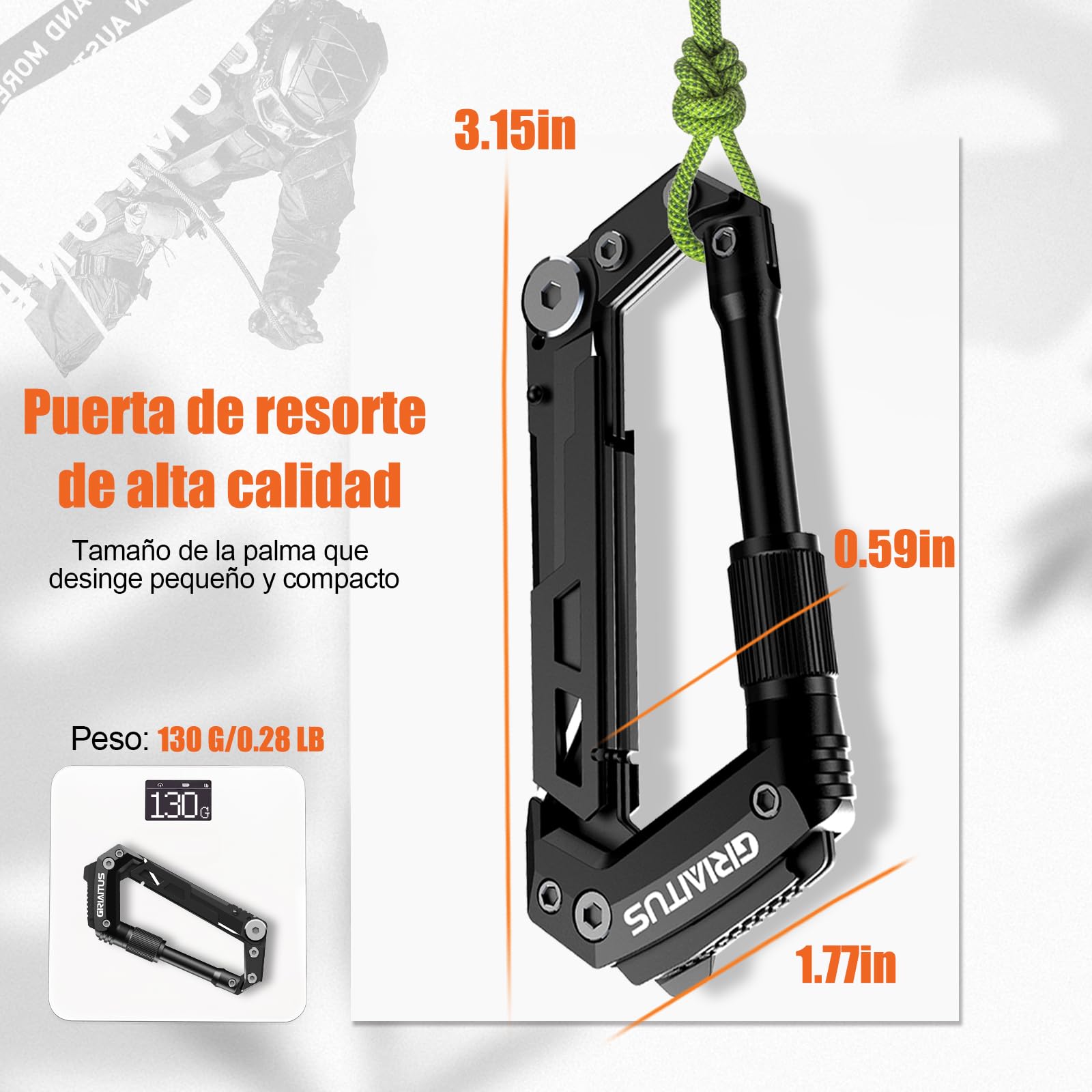 Mosqueton Llavero 8en1 Multiherramienta Herramienta Multiusos Con Abridor de Botellas Regla Sierra para Campeggio, Escursionismo Regalos Hombre