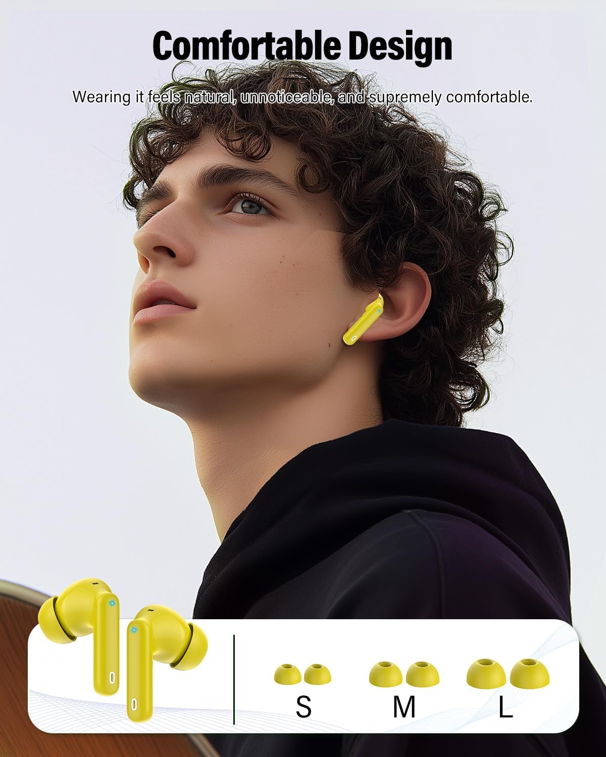 Wireless Earbuds, Bluetooth 5.4 Headphones Bass Stereo, Ear Buds with Noise Cancelling Mic, LED Display in Ear Earphones Clear Calls, IP7 Waterproof Bluetooth Earbuds for Laptop/Phones/Sports, Yellow - Image 6