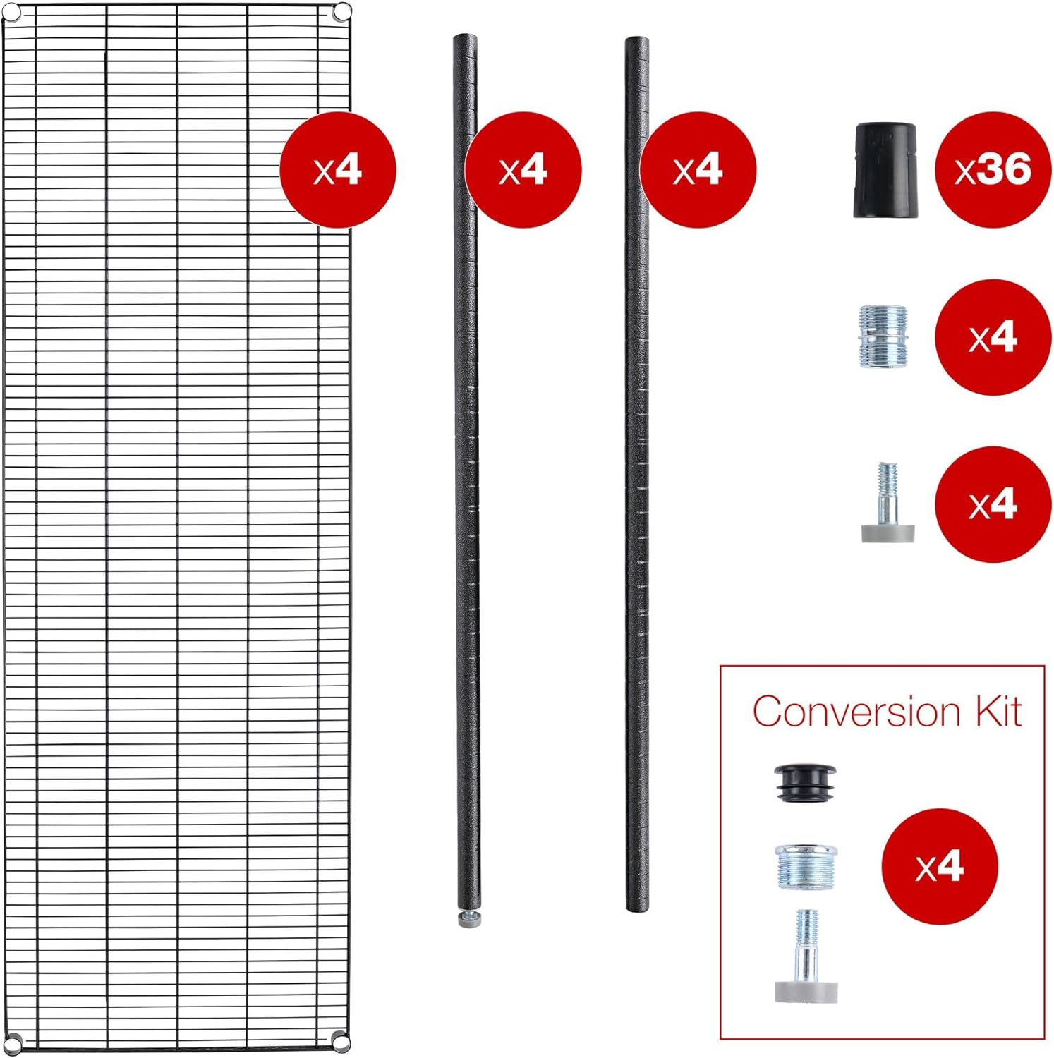 Alera BA Plus Wire Shelving Kit, Four-Shelf, 72w x 24d x 72h, Black Anthracite Plus