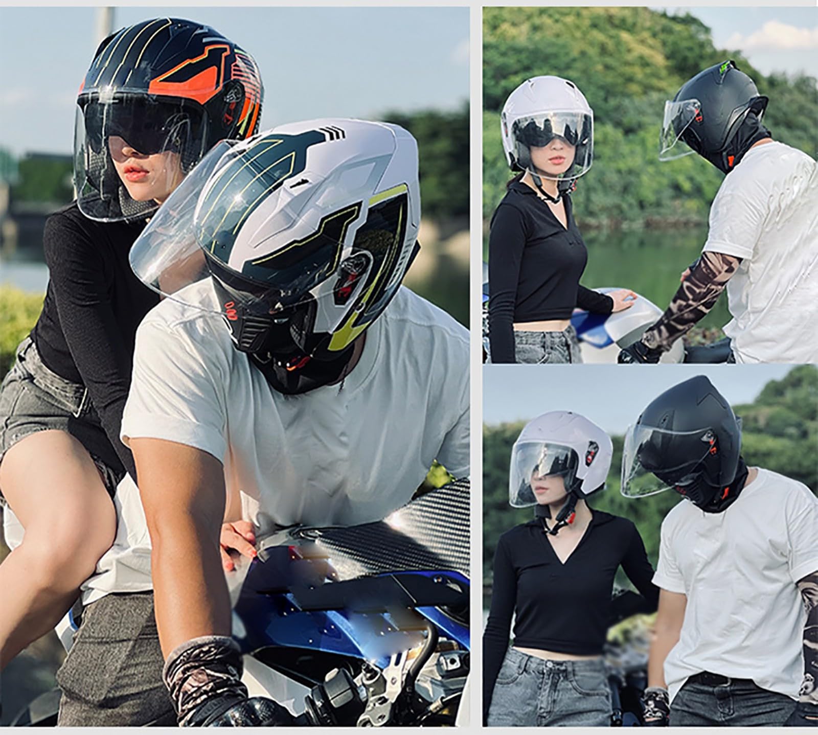Casco da Moto Aperto, Casco Jet per Adulti Uomo E Donna, Omologato ECE 22.06, Casco da Cruiser per Scooter E Ciclomotore con Doppia Visiera. 6,XL(59-60CM)