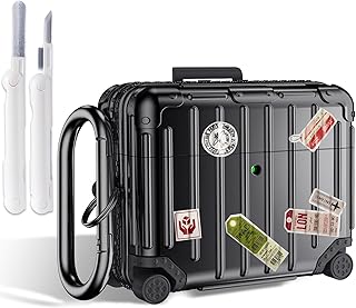 KOREDA Compatible with AirPods Pro 3 Case Cover, Cute Funny Suitcase Design Case for AirPods Pro 3rd Generation, Fashion Protective Hard Case for Women Men with Keychain and Cleaner Kit (Black)