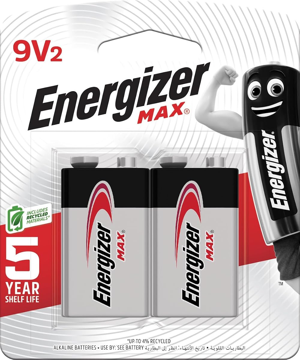 Baterías Energizer MAX de 9 V (paquete de 2), baterías alcalinas de 9 voltios