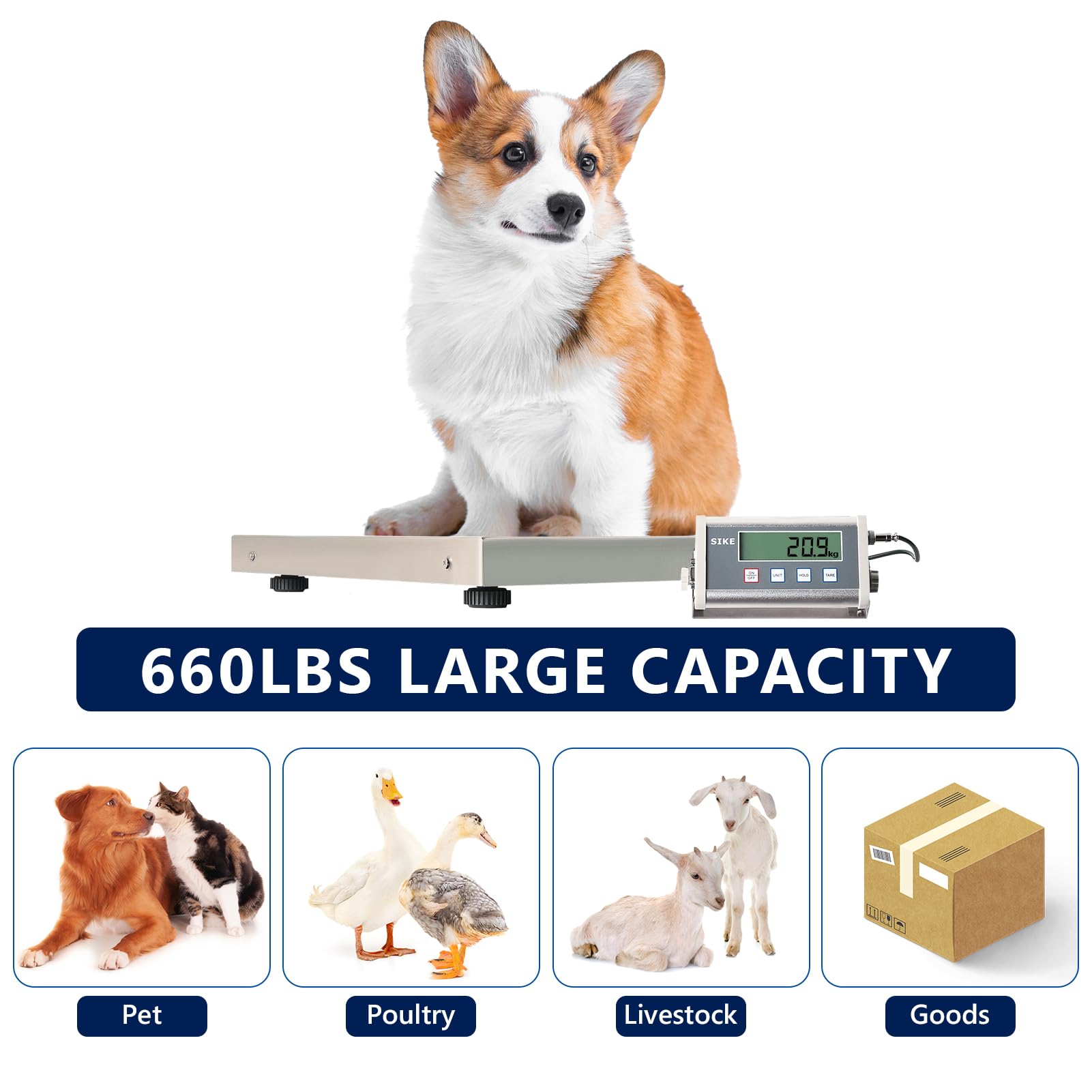 660Lbs X 0.2Lbs Digital Livestock Scale Electronic LCD Digital Display Pet Weight Scale Management Scale Pet Vet Scale Stainless Steel Platform Electronic Postal Shipping Scale Goat Pig Scale - View #10