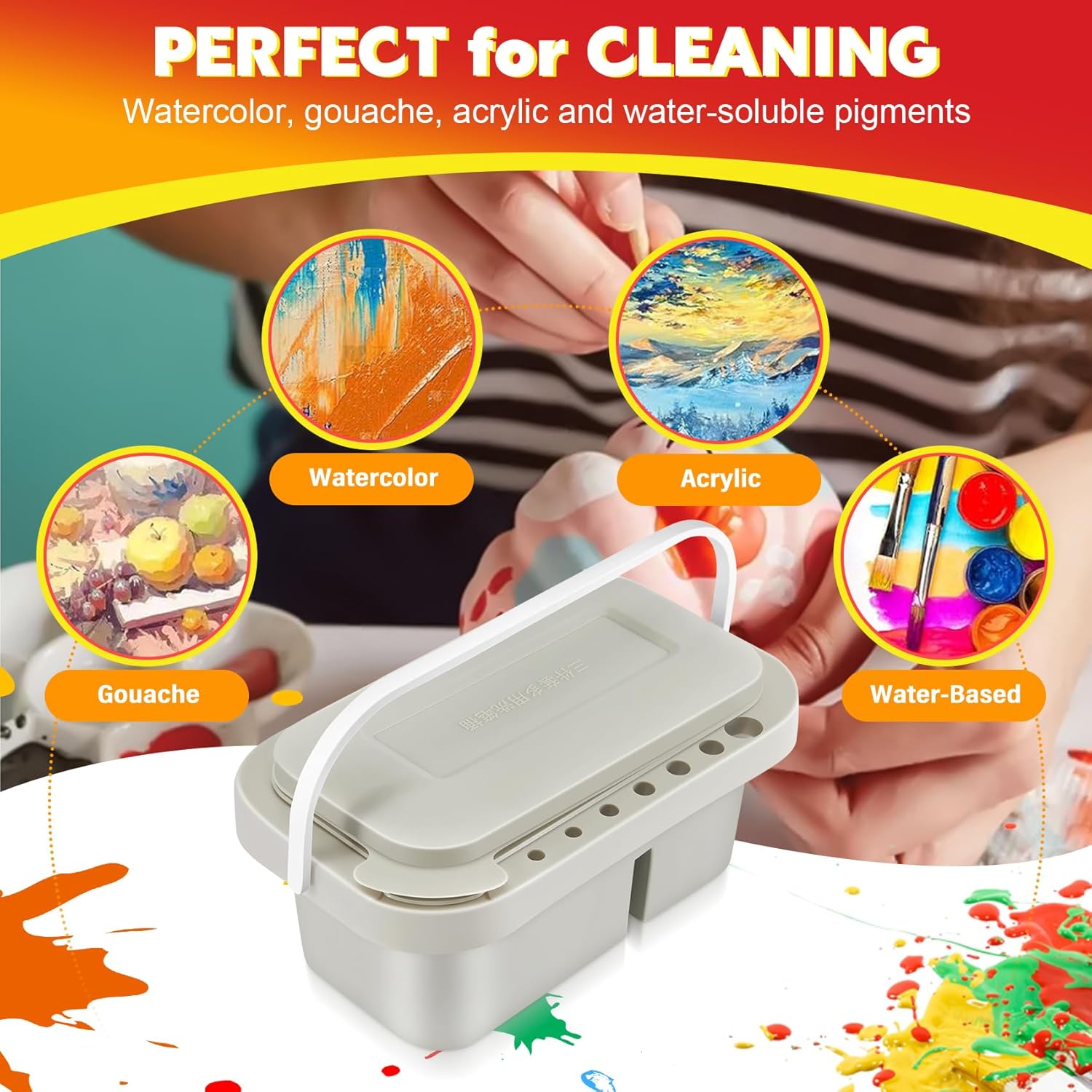 Brush Washing Bucket Multi-Use Paint Brush Basin with Art Palette Brush Holder Brush Washing Tool