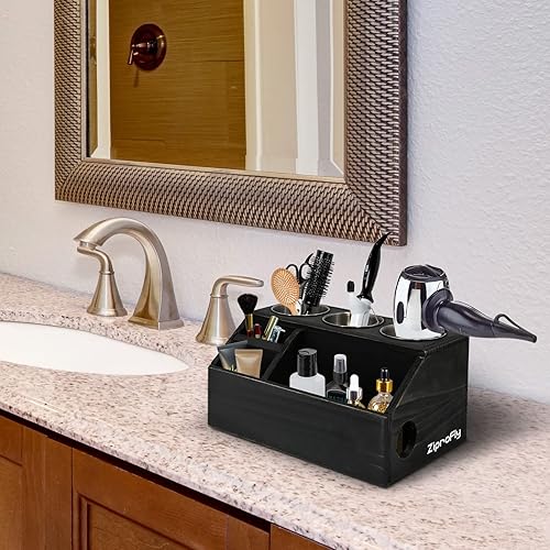 Miniatura 3 de Organizadores de herramientas de baño y almacenamiento con tazas de metal, soporte para secadora de pelo de madera, cajas decorativas de madera,