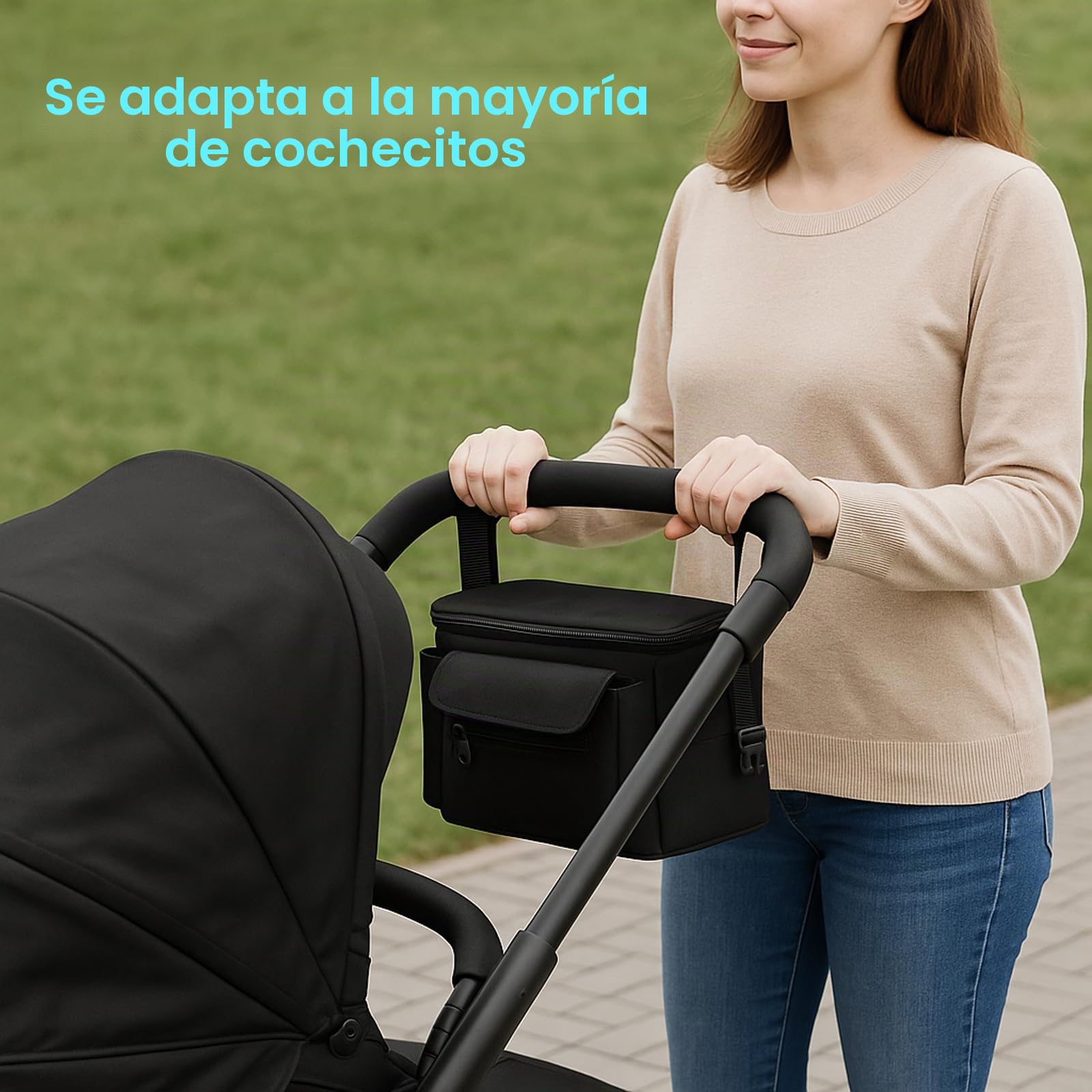 bolsa carro bebe, bolso carrito bebe, bolso para carro bebe, bolso bebe, bolsa carrito bebe, bolsos carro bebe Compatible con Doona, Baby Jogger y Uppababy (negro)