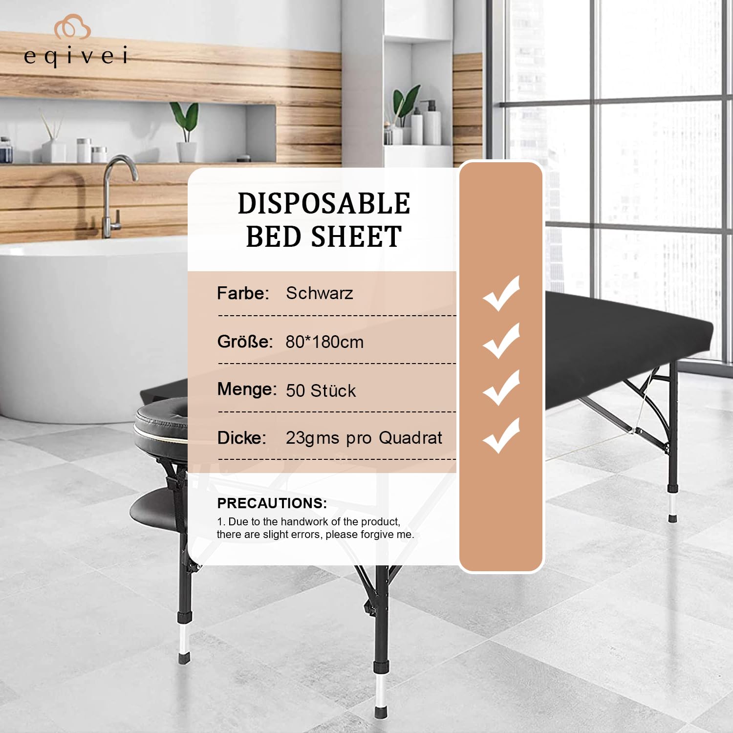 Eqivei 50 PCS Sabanas Desechables Camilla Masaje, 100x200 cm, Sábanas Desechables no Tejidas, Sábanas Desechables Para la Masaje Belleza, Tatuaje, SPA, Negro