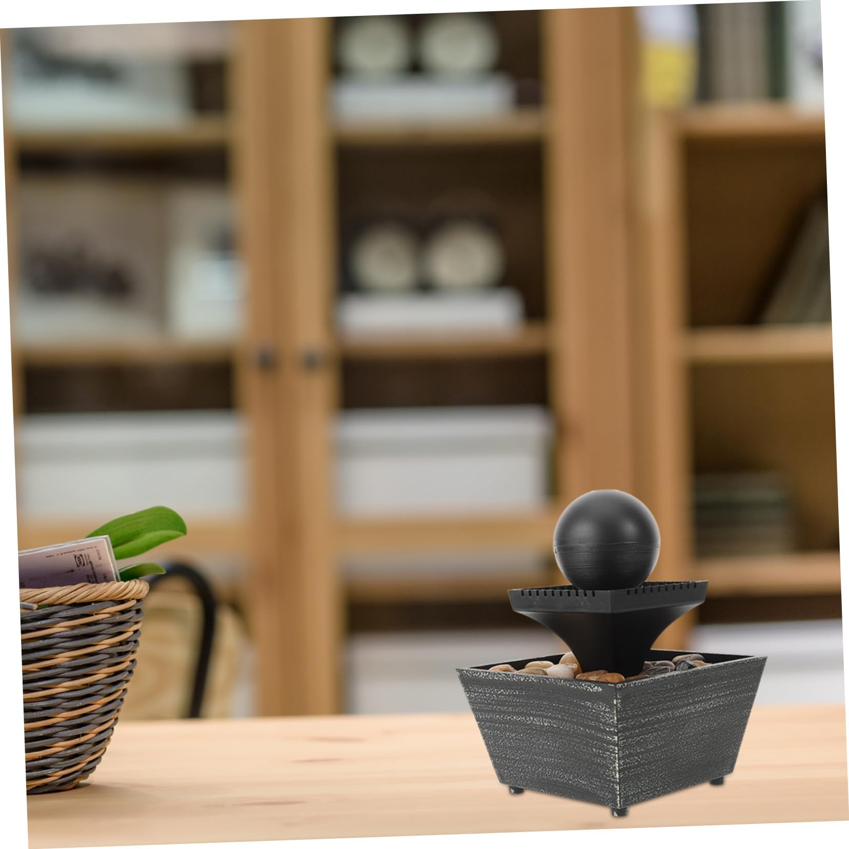 Fuente Decorativa de Agua de Mesa en Resina Negra Estilo Chino Pack de 2 Piezas Pequeña Fuente Zen para Decoración de Oficina y Hogar