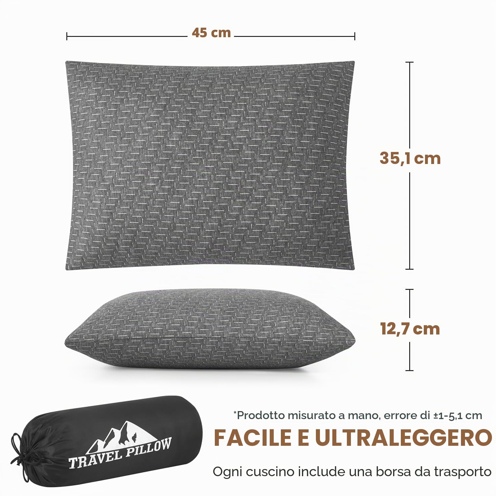 Cuscino da campeggio da viaggio, piccolo cuscino in memory foam, comprimibile, rigido, traspirante, ideale per escursioni, aereo e auto