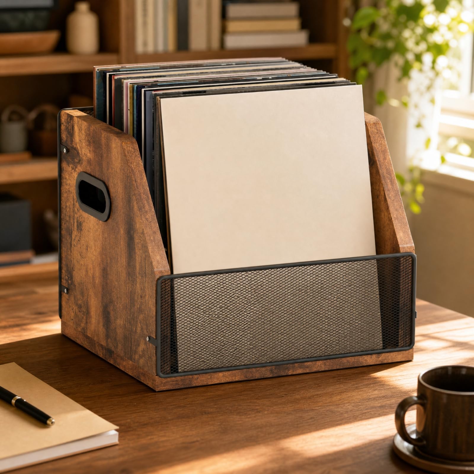 predolo Schallplatten- und CD-Aufbewahrungsbox aus platzsparend Aufbewahrungsbox mit Metall-Front praktisch Medienhalt für Wohnzimm