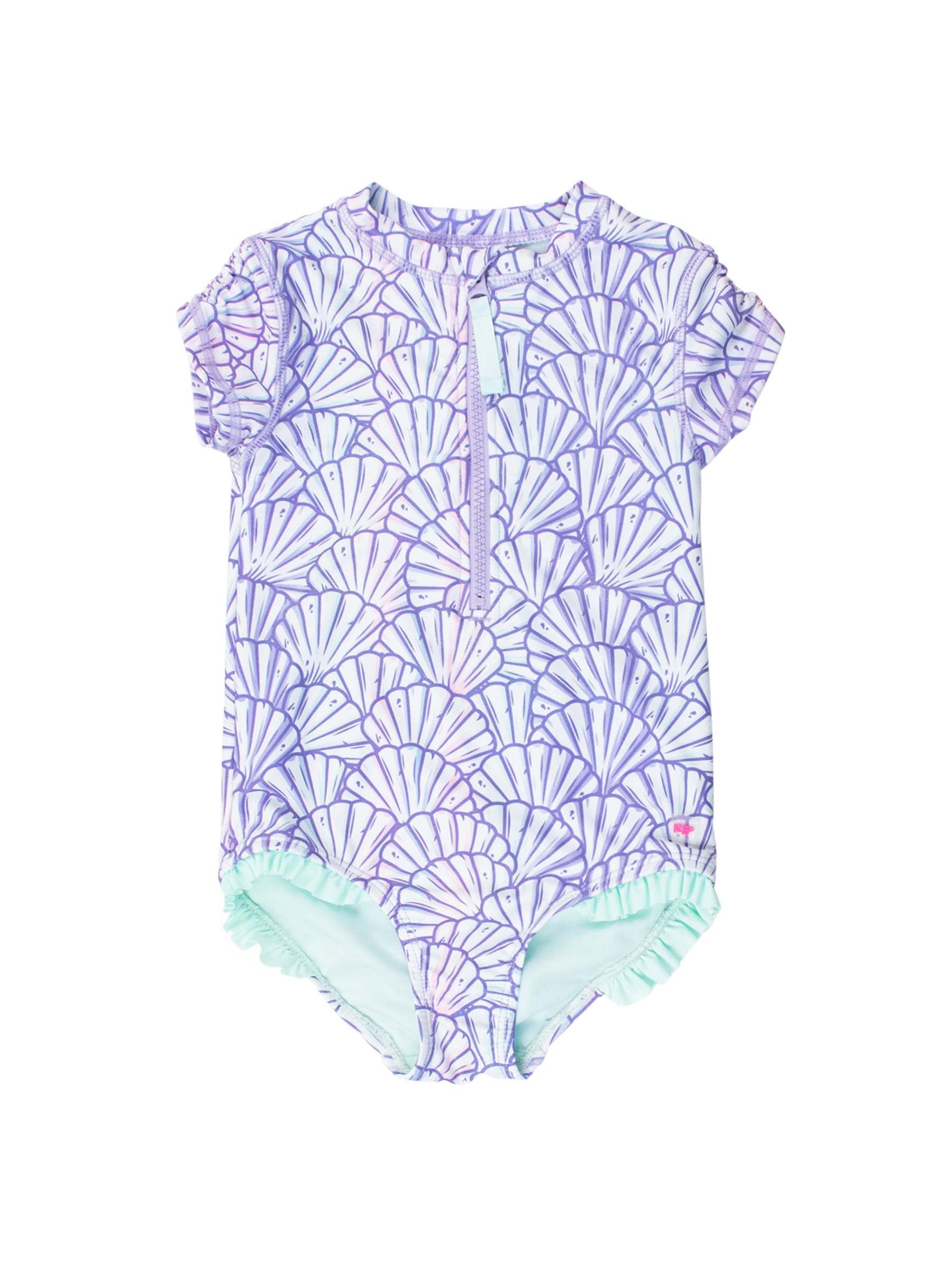 RuffleButts Mädchen-Badeanzug Mit Sonnenschutzfaktor 50, Reißverschluss Vorne, Kurzärmlig, Rashguard, Einteilig, Neon-Sonnenuntergang