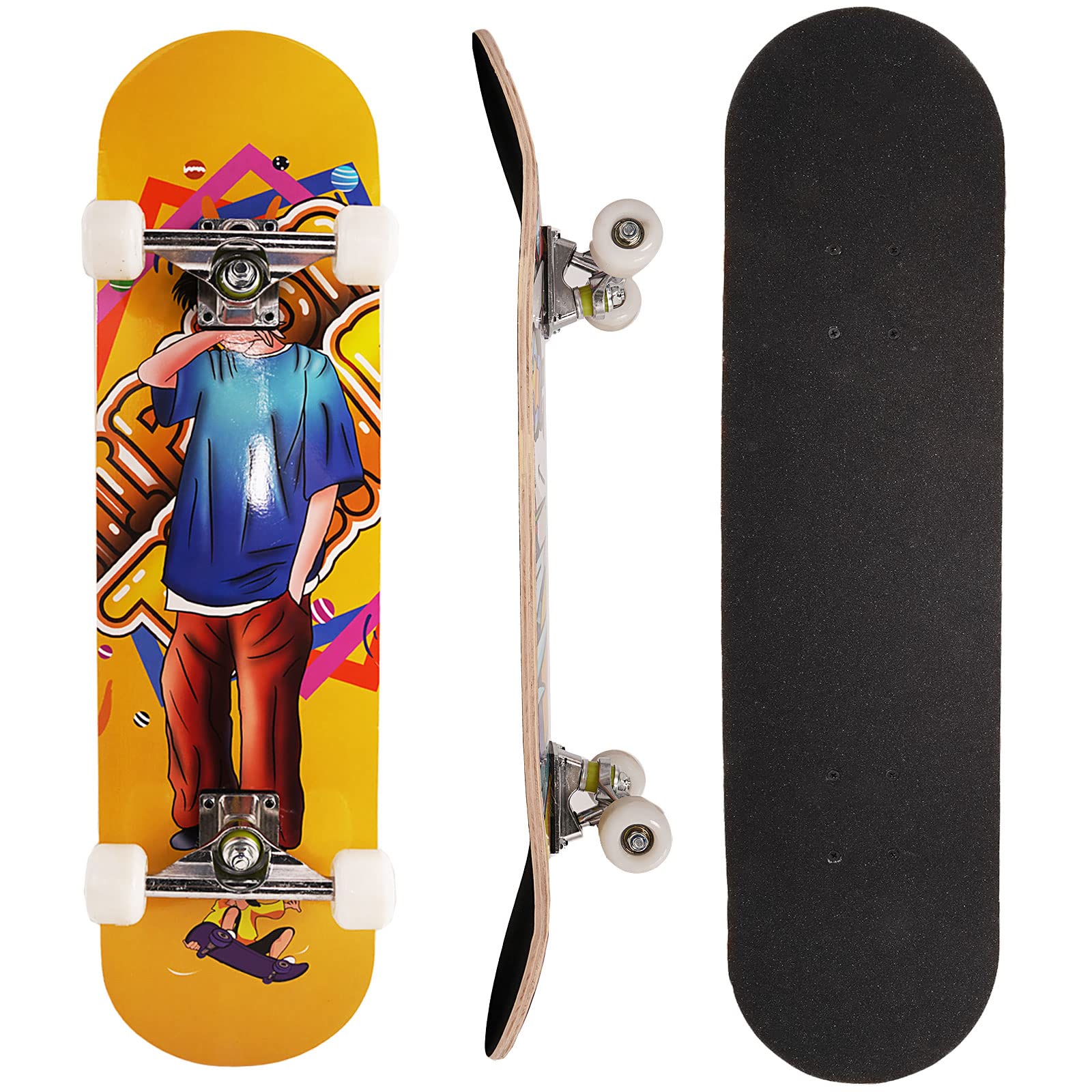 31 inch Skateboard Boys/Girl, 9-ply Maple Desk Skate Board for Cruising, Carving, Tricks and Downhill，Birthday, Christmas, Valentine's Gifts (nanhai)