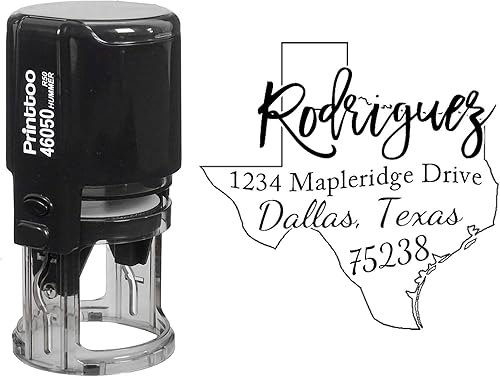 Printtoo Sello de goma redondo de autoentintado con dirección personalizada de retorno, mapa de Texas, idea de regalo