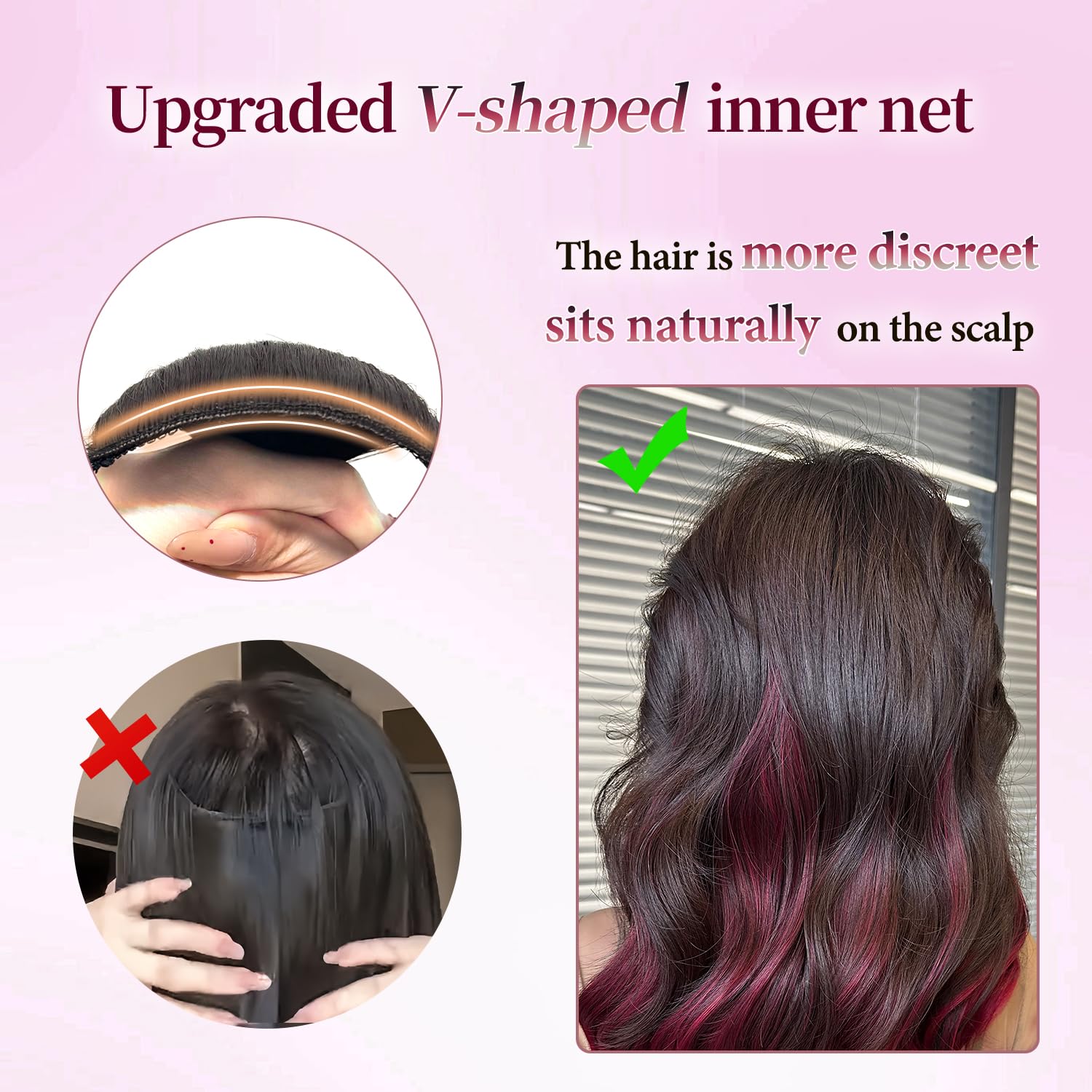Vigorous Clip in Hair Extensions, V-Shape Hair Extension One Piece Long Wavy Natural Layered Blends Full Head Clip Ins Synthetic Hairpieces for Women, Ombre Burgundy Mix Black 20 Inch