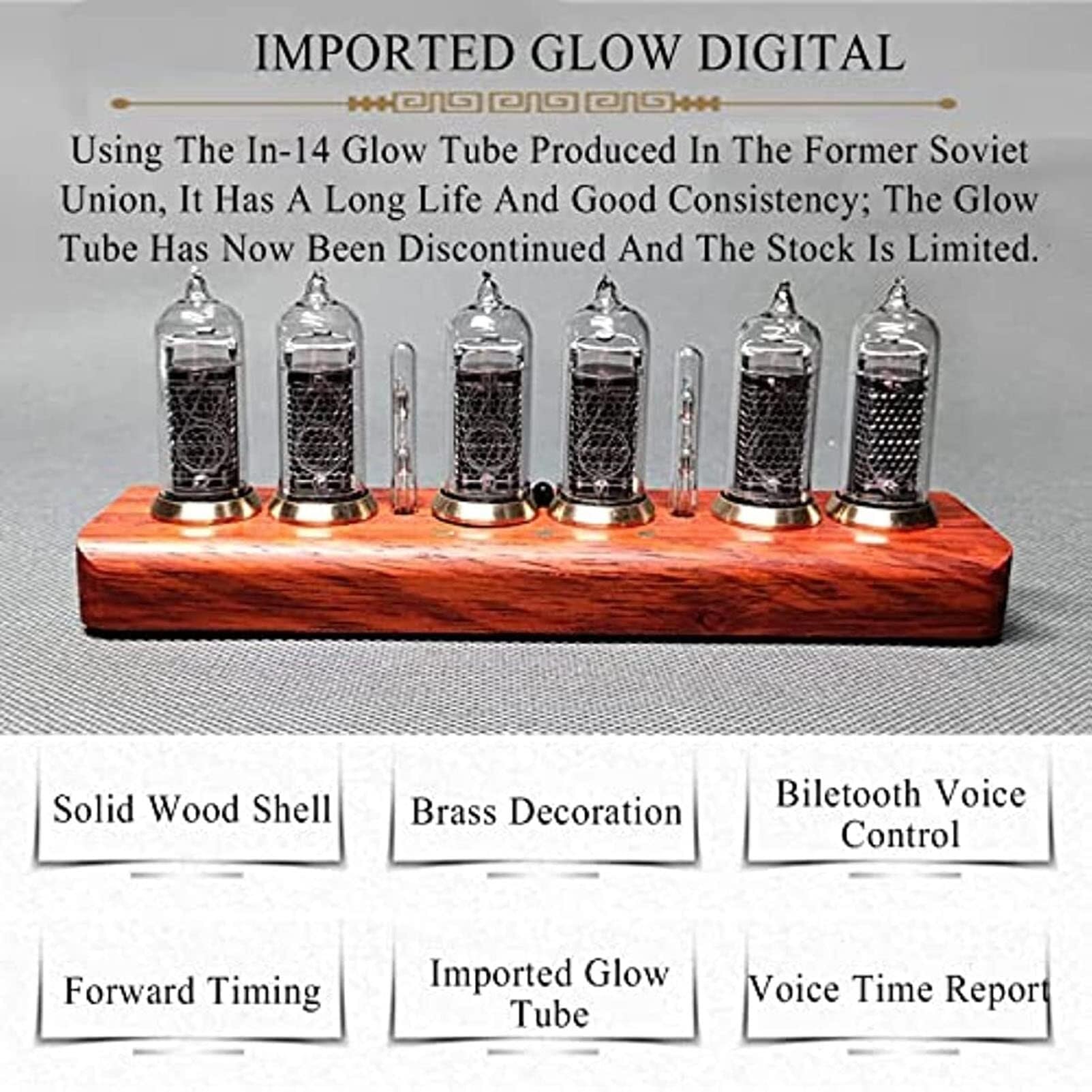 Zegar w stylu retro Nixie, zegar z lampką próżniową DIY ze sterowaniem aplikacją, 14 lamp cyfrowych, 10 poziomów jasności, prezent dla ukochanej osoby lub przyjaciela